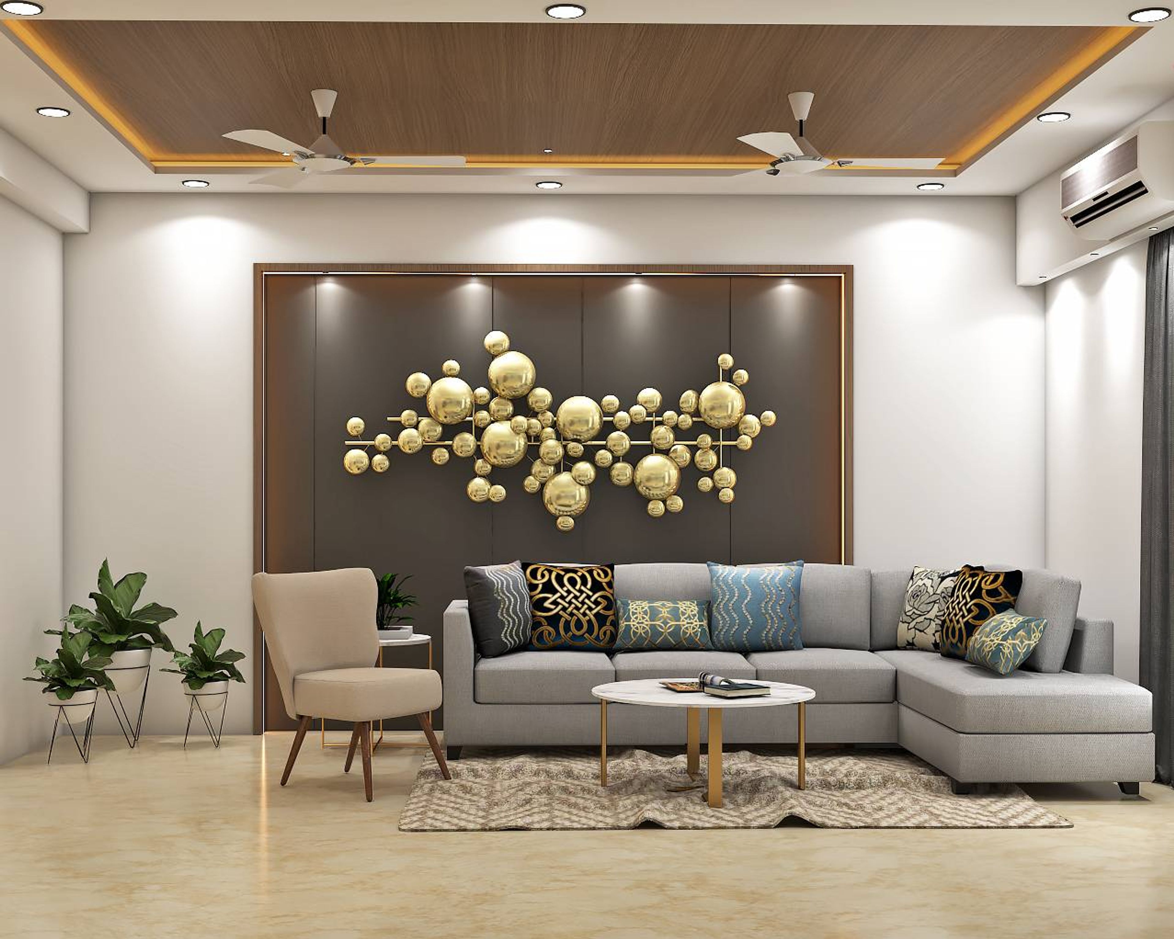 Living Room Design With A Beige Accent Chair - Livspace