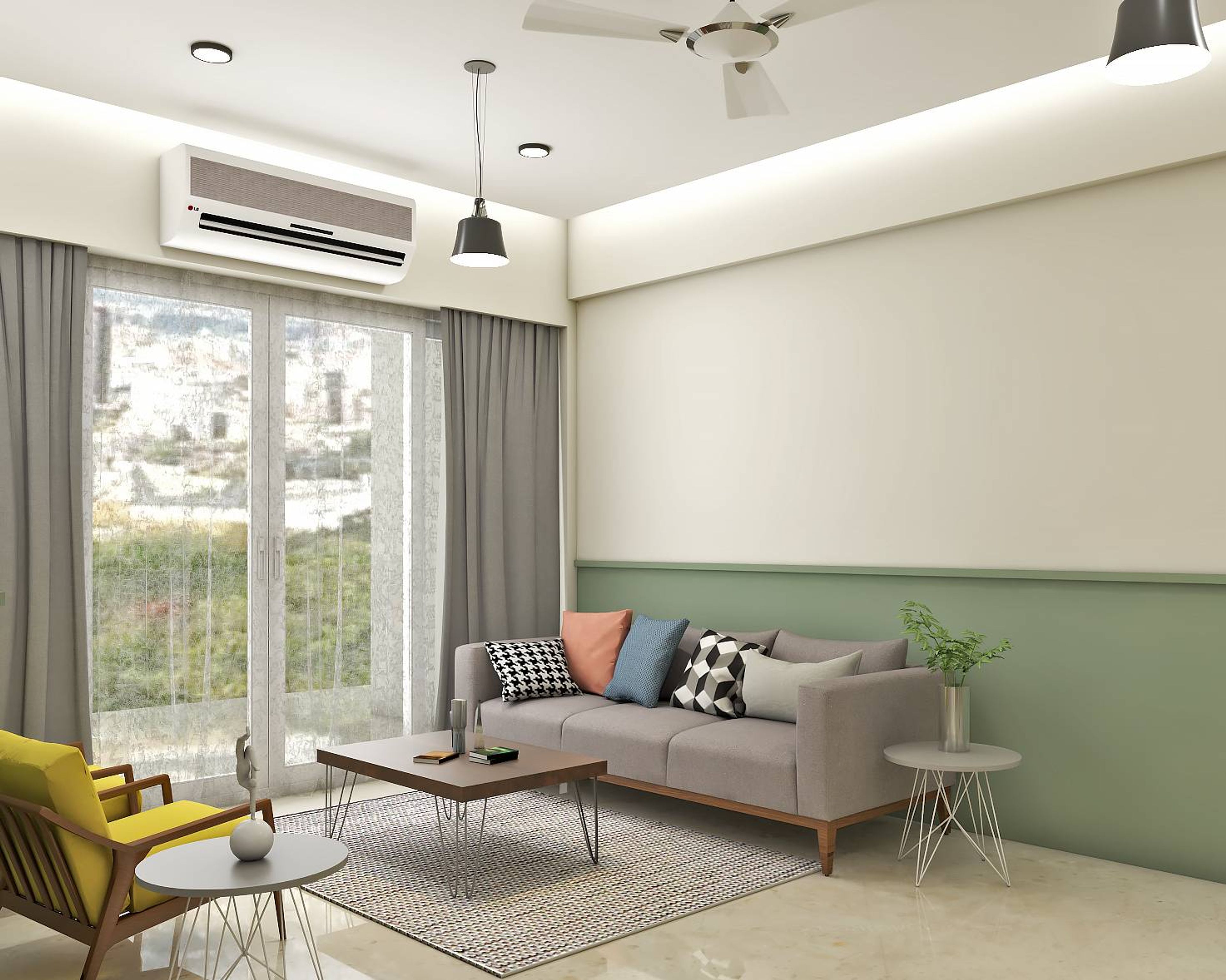 4-Seater Living Room Design With Dual-Tone Walls - Livspace