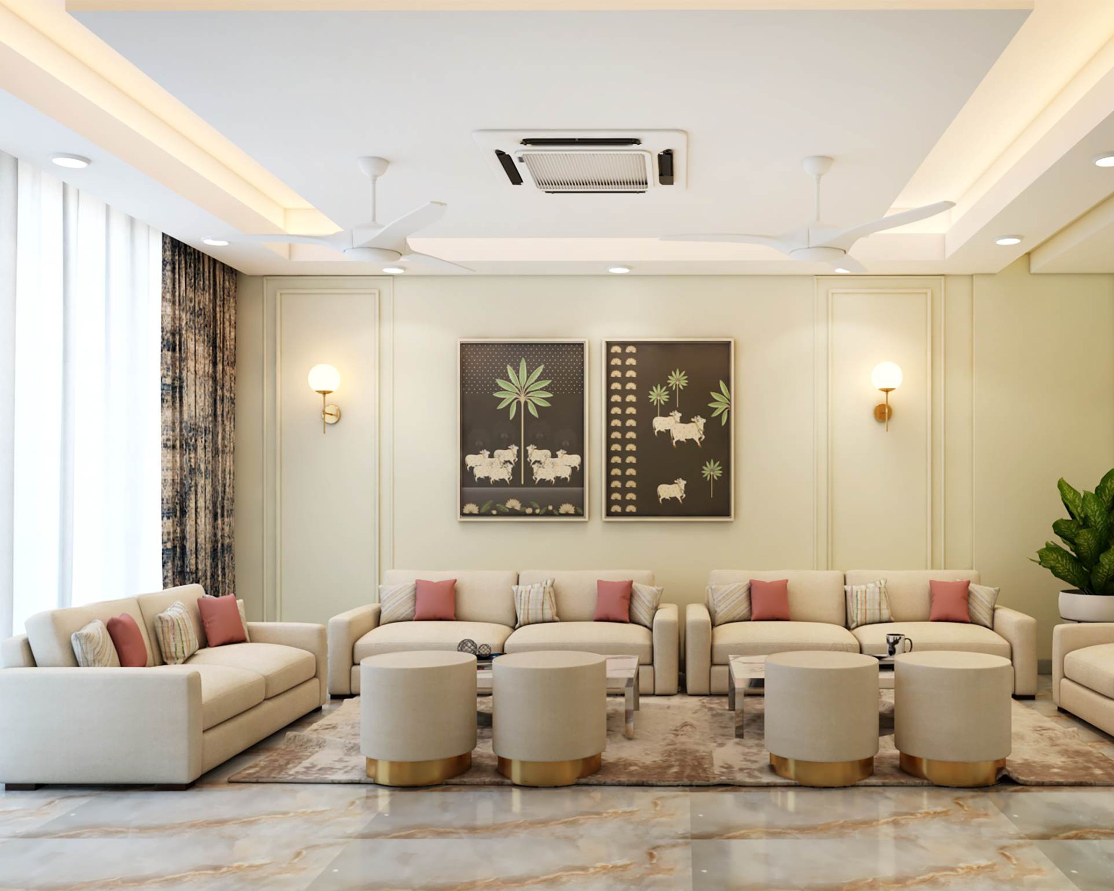 Living Room Design With A Coffee Table With A Marble Top - Livspace