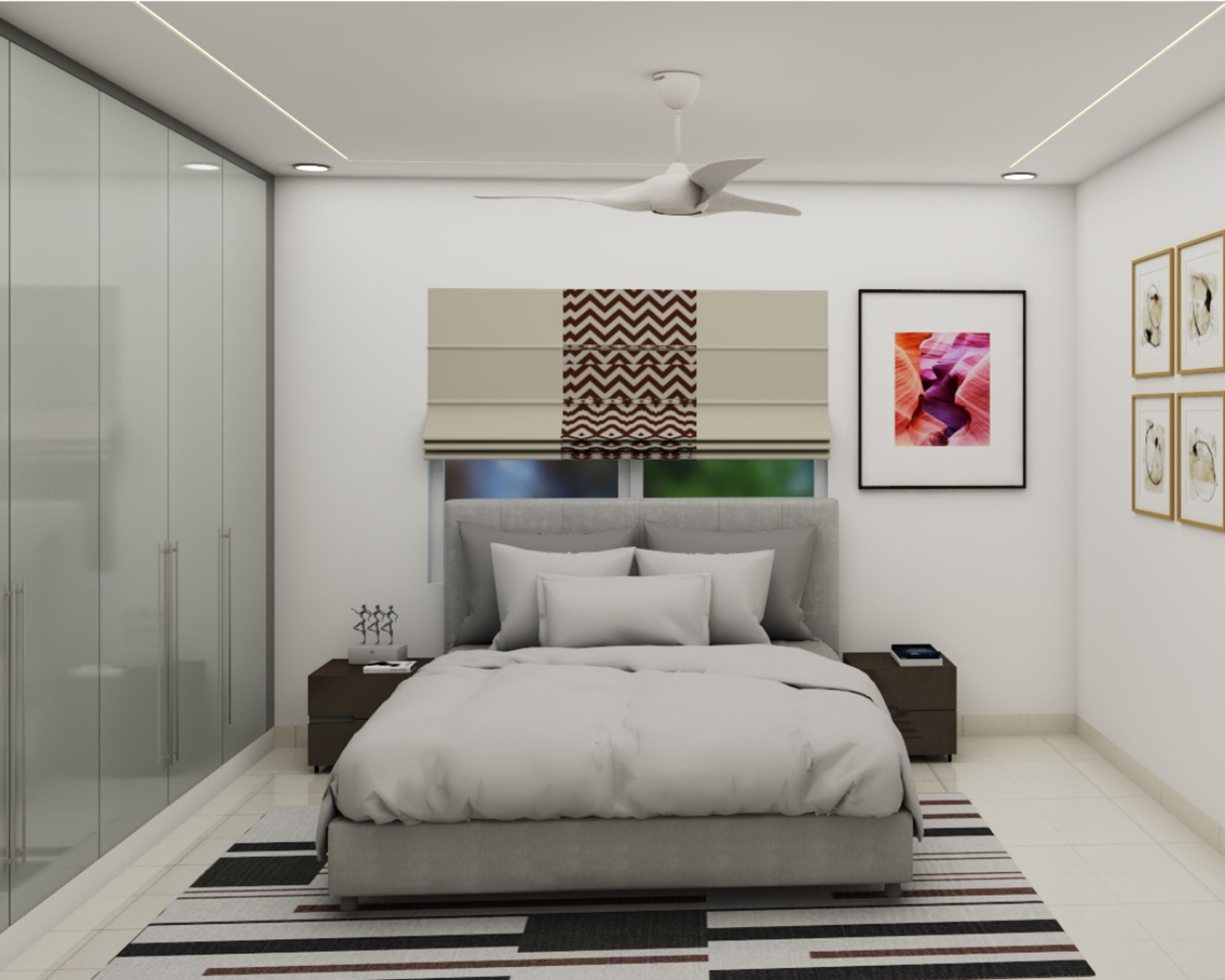 Modern Guest Room Design With A Wardrobe And Side Table