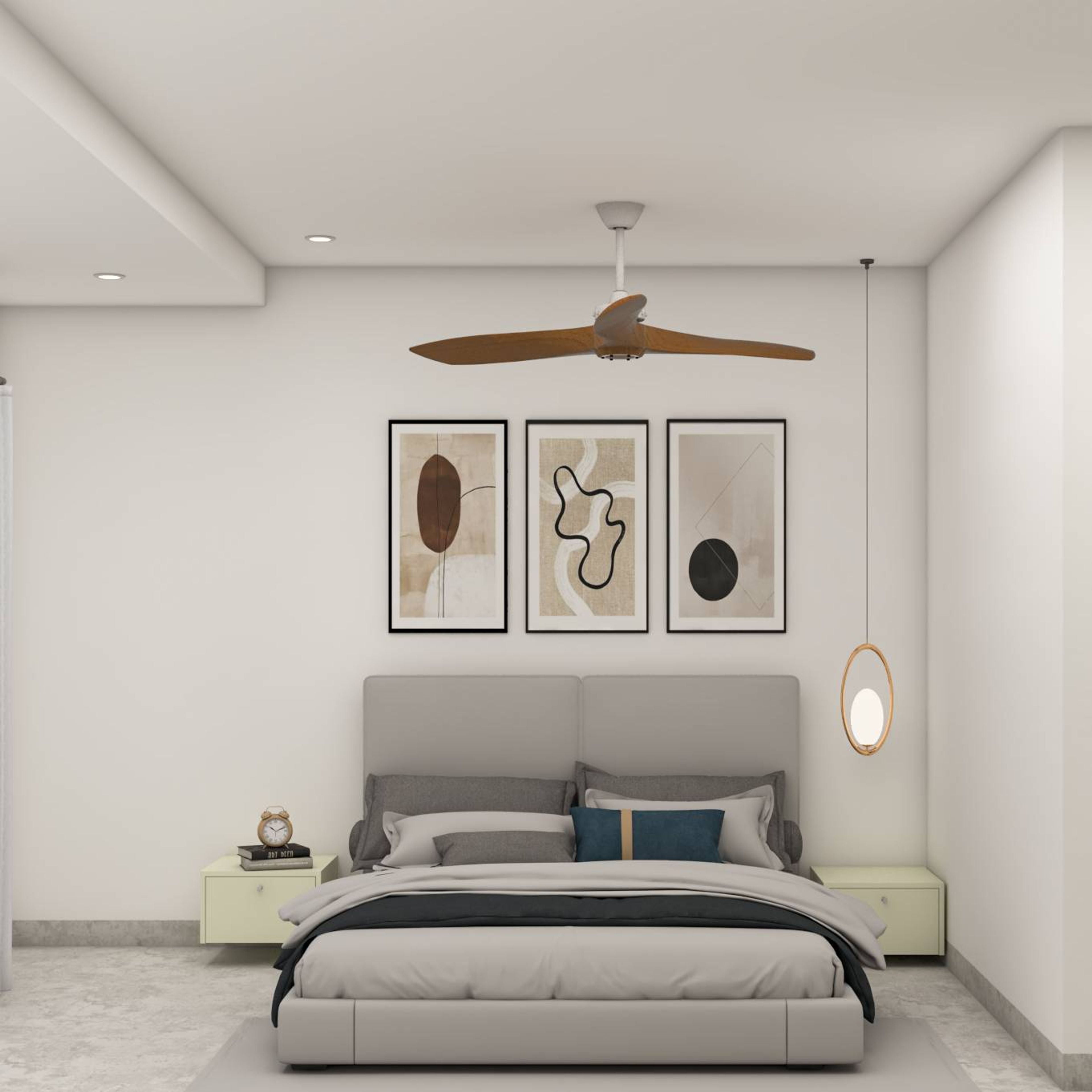 Low-Maintenance Modern Guest Bedroom With Hanging Lights