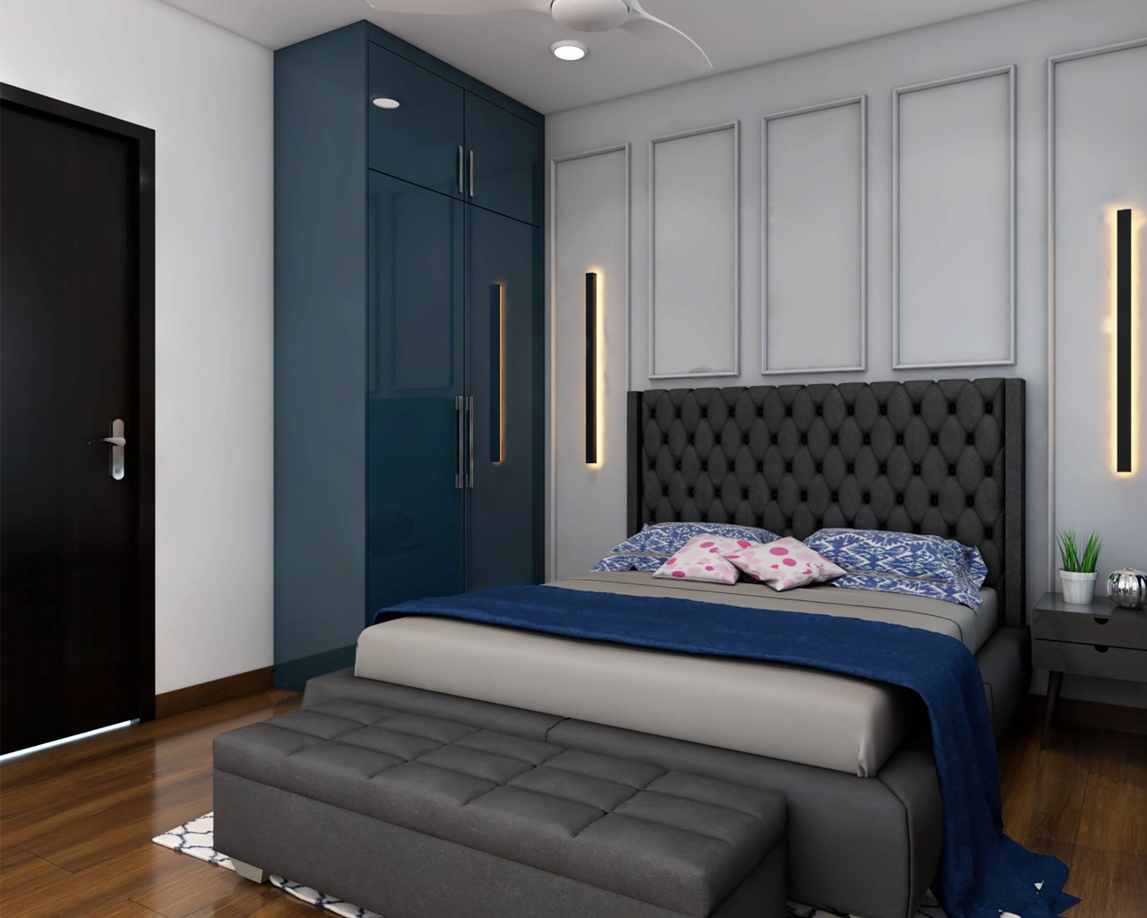 Modern Guest Bedroom With Light Grey Wall Trims