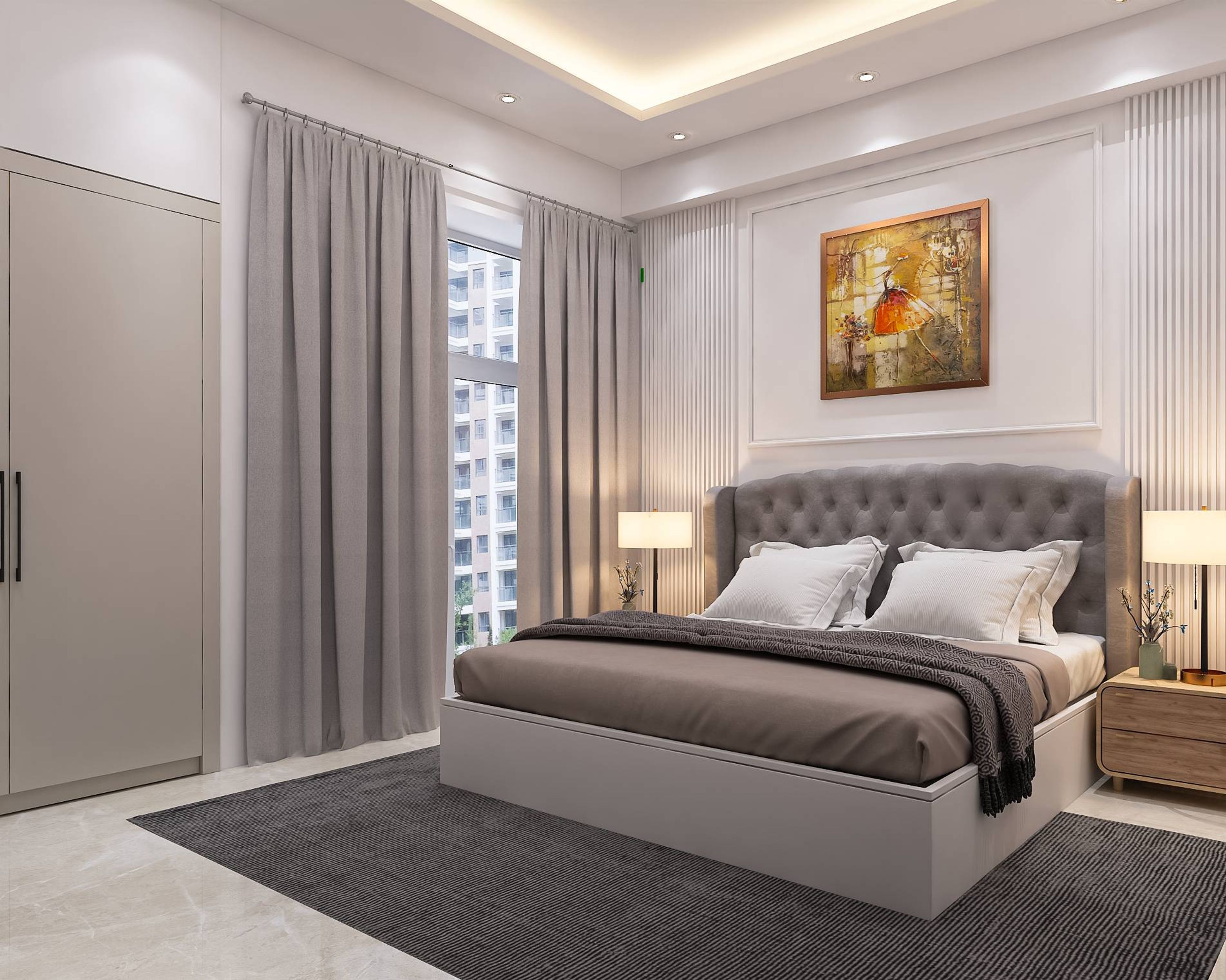 Modern Guest Bedroom With White Painted Headboard - Livspace