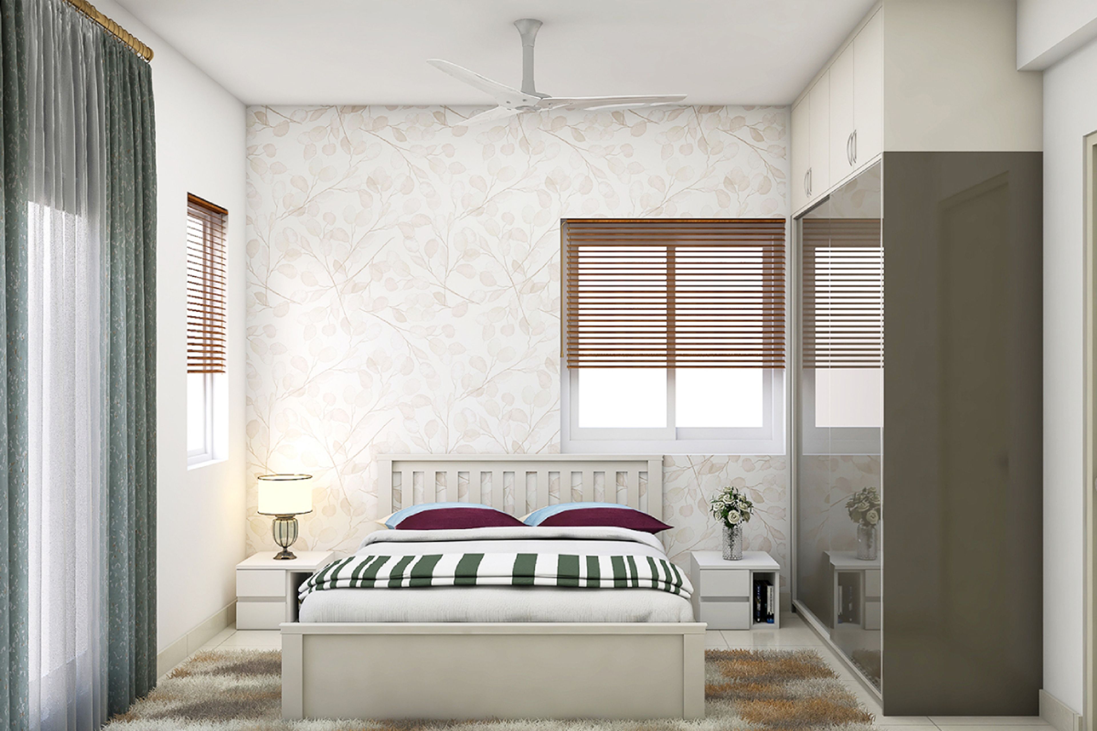Modern Guest Rooom Design With A Floral Accent Wall