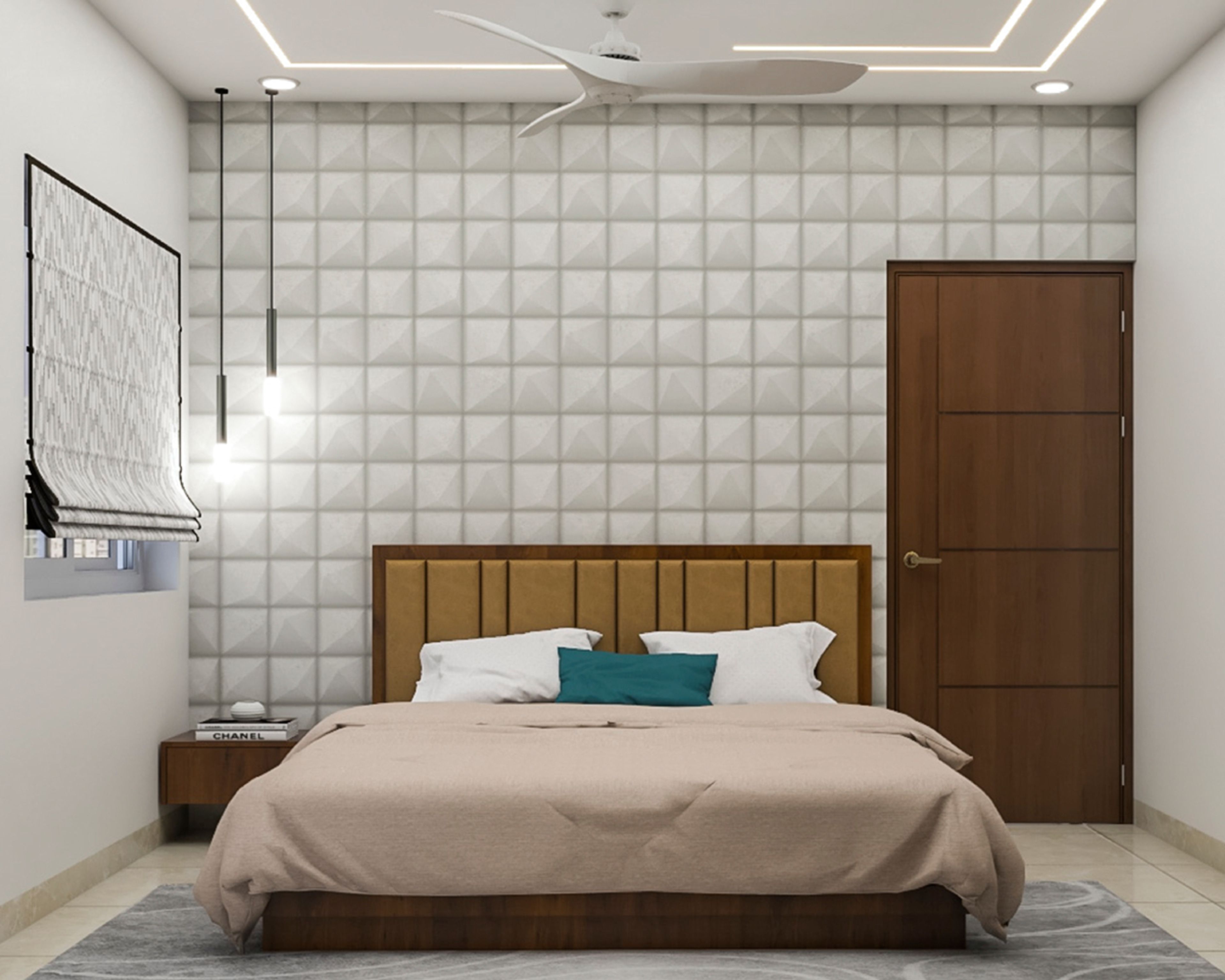 Modern Guest Room Design With 3D Wall Panels