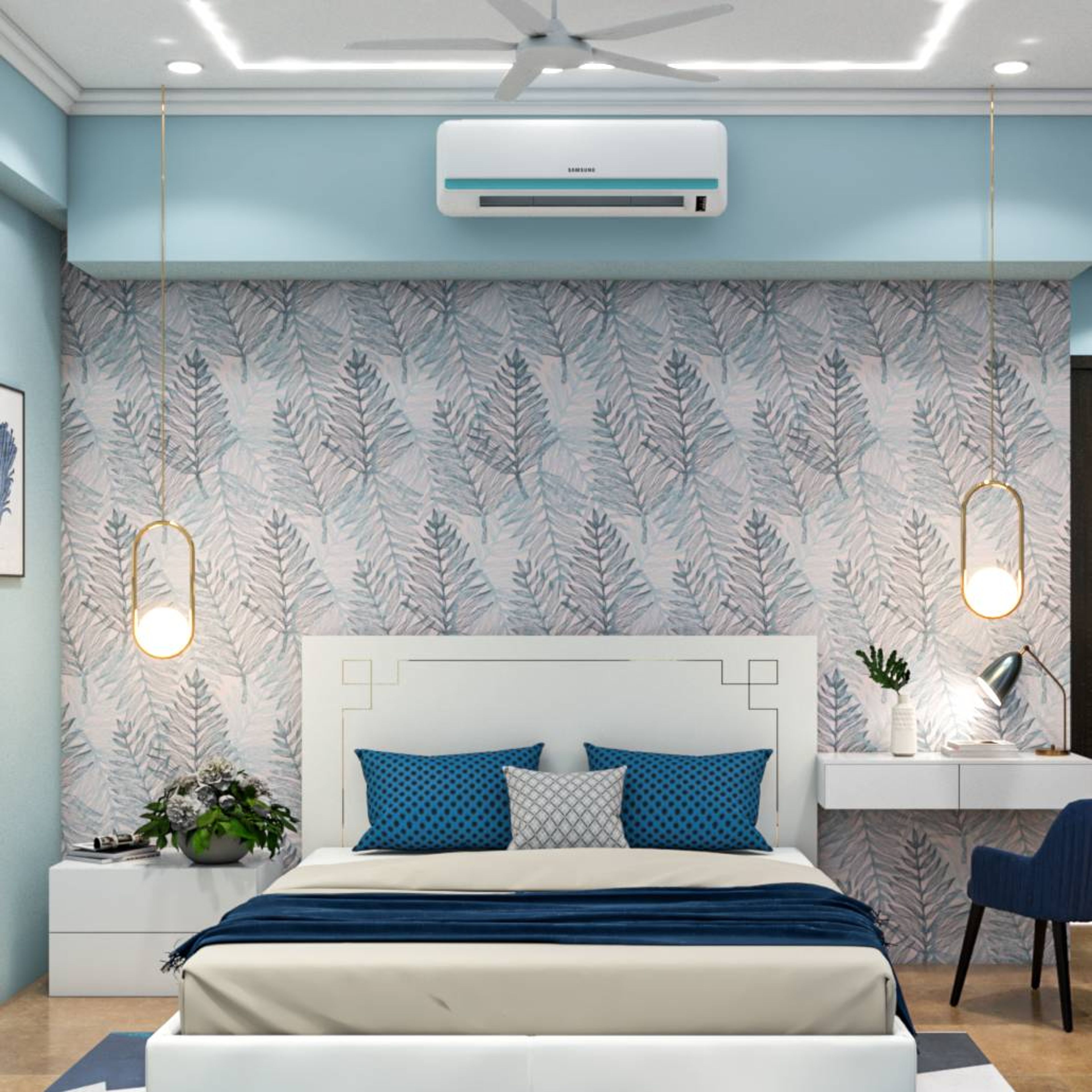 Modern Style Guest Bedroom Design With White Study Table