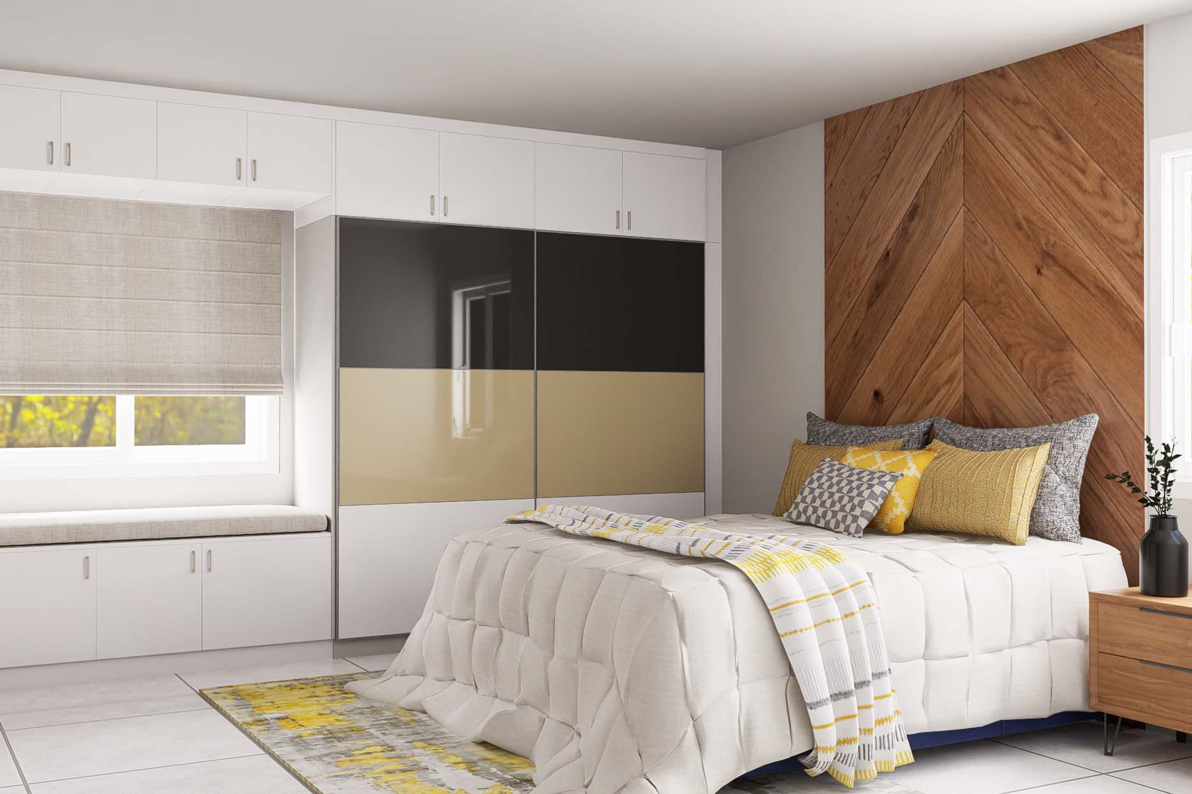 Bedroom Design With A Multicolour Sliding Wardrobe - Livspace