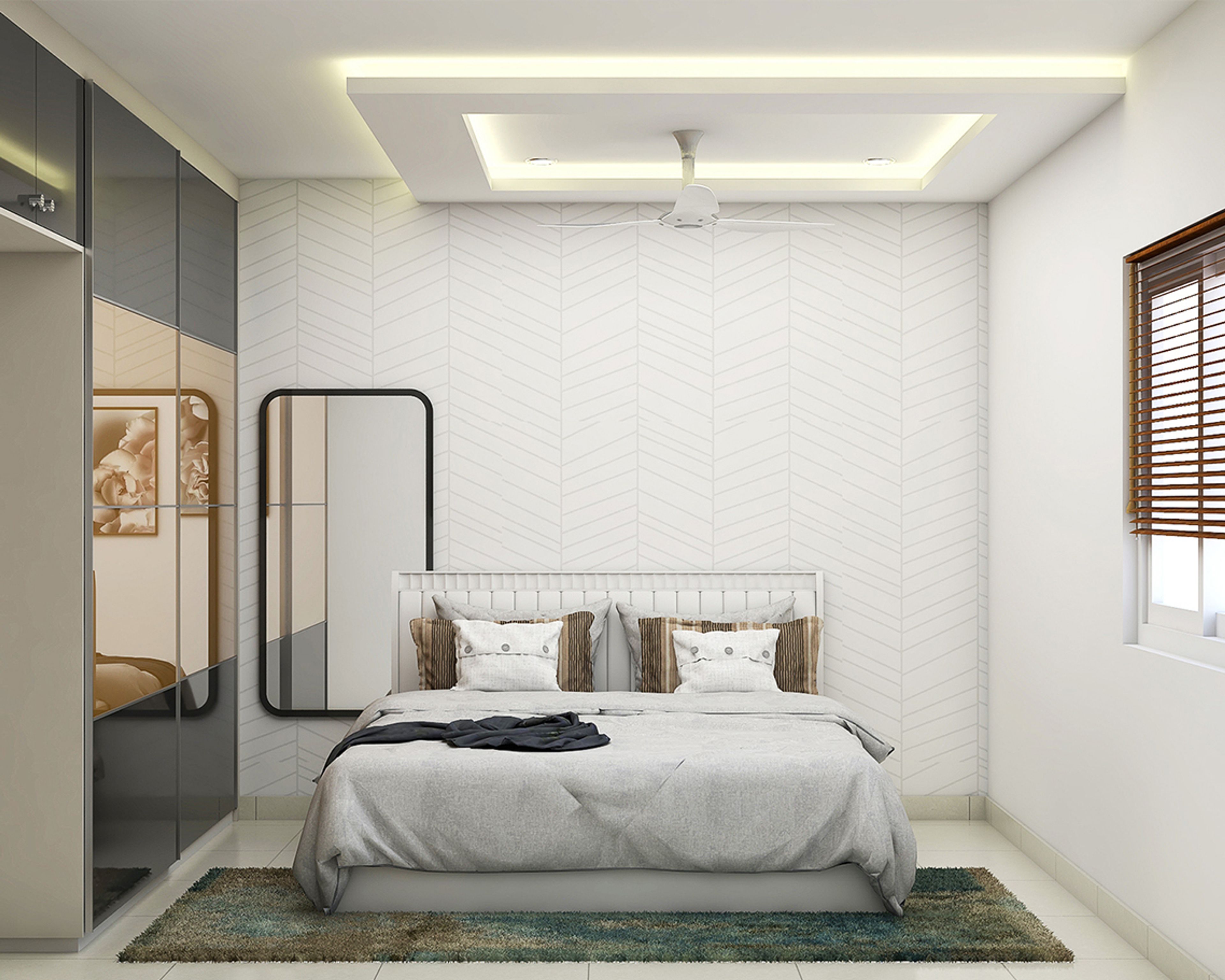 Contemporary Bedroom Design With A Queen Size Bed And Overhead Lighting