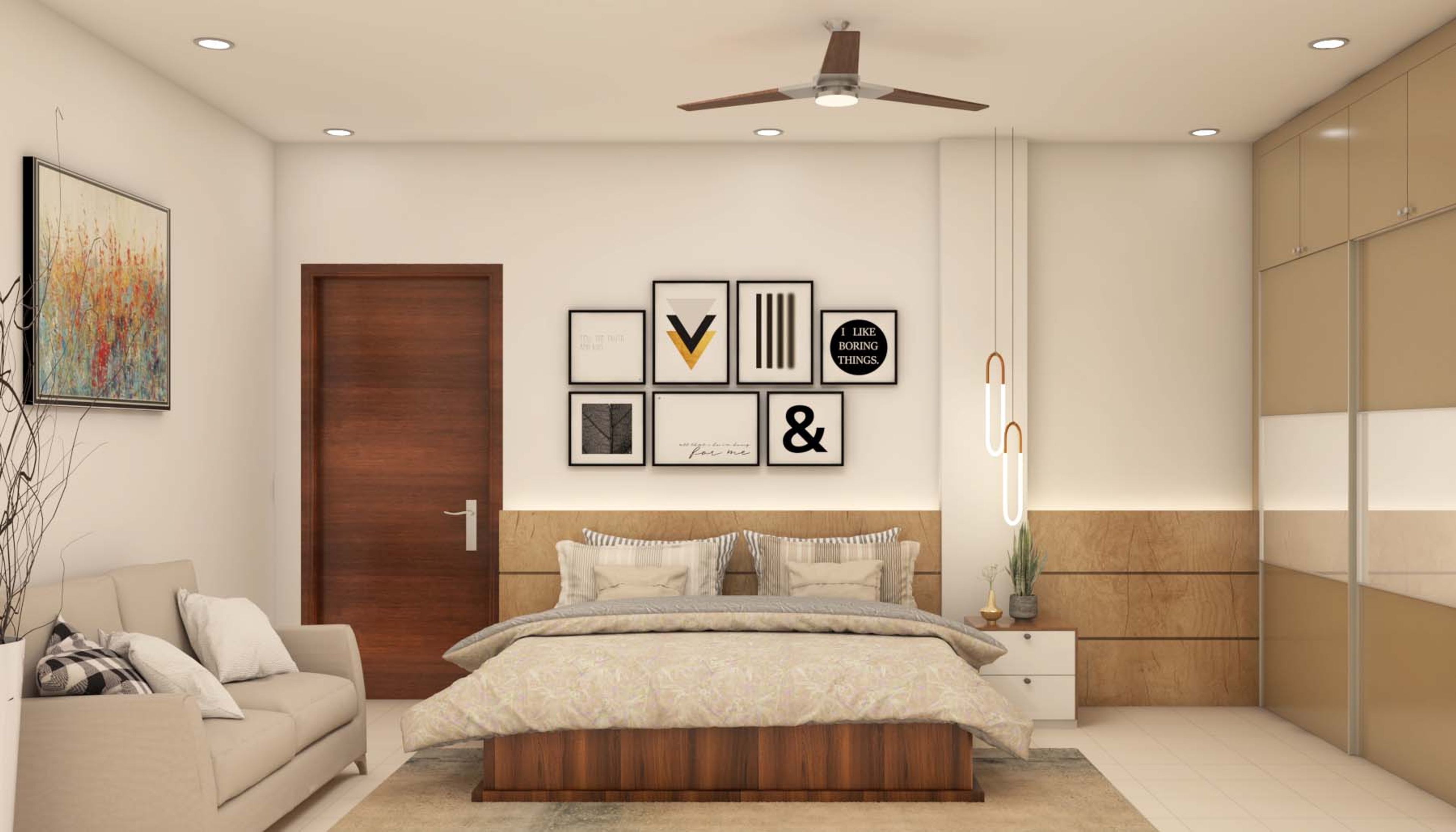 Bedroom Design With A King Size Bed And A Sliding Wardrobe - Livspace