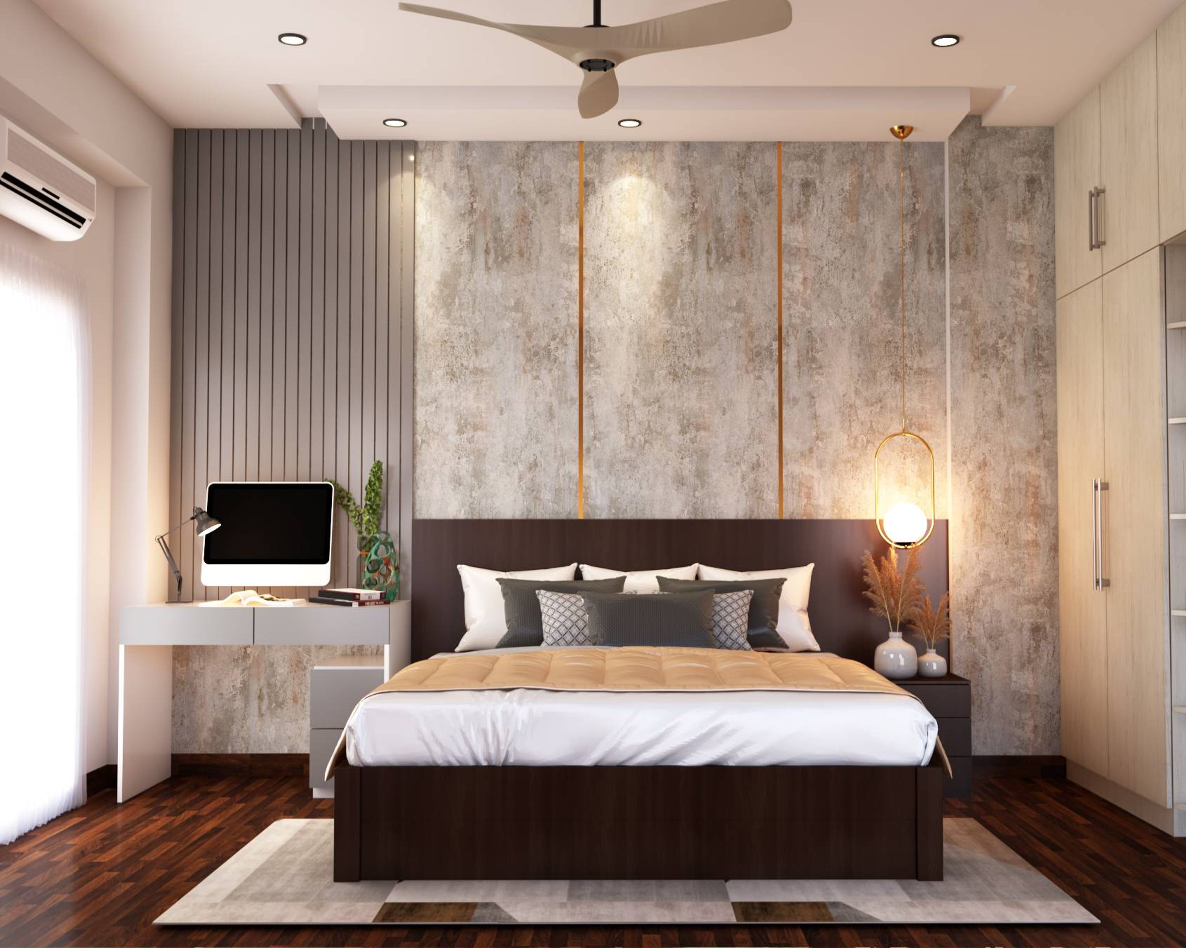 Contemporary Bedroom Design With A Wooden King Size Bed And Side Table