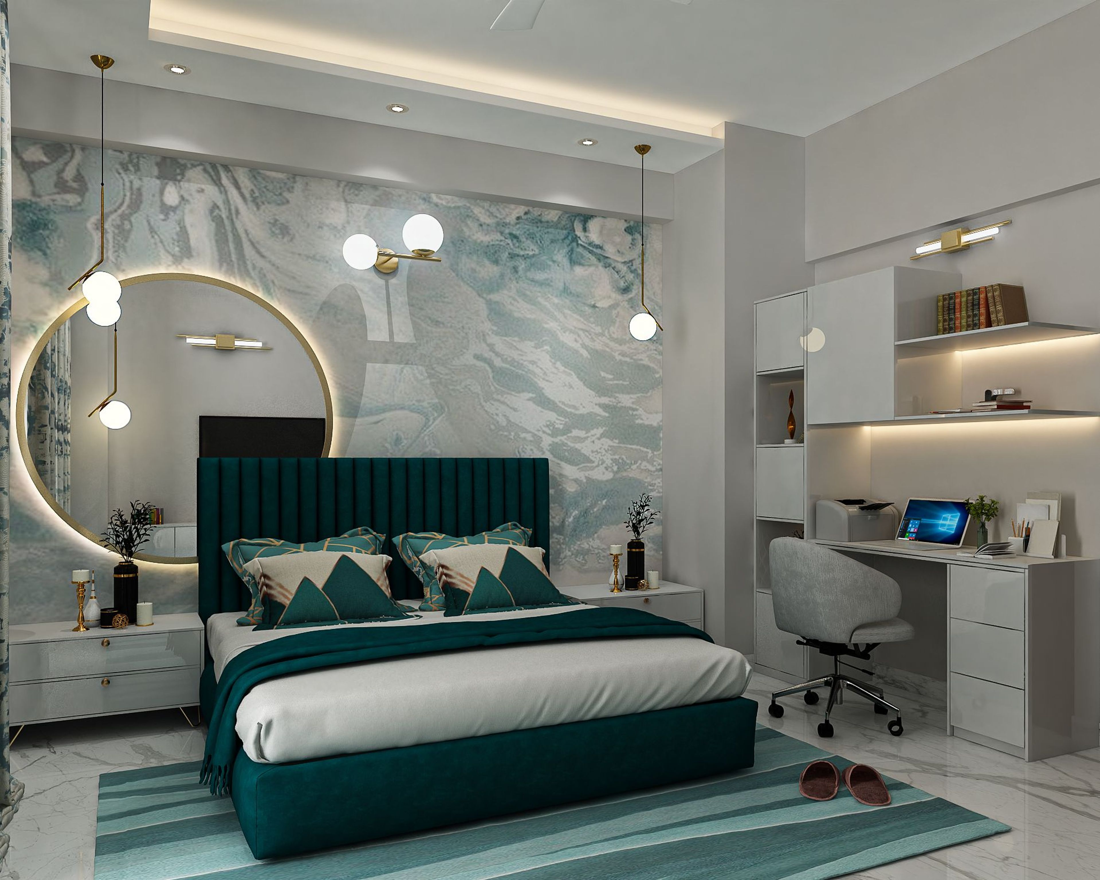 Blue And White Contemporary Bedroom Design