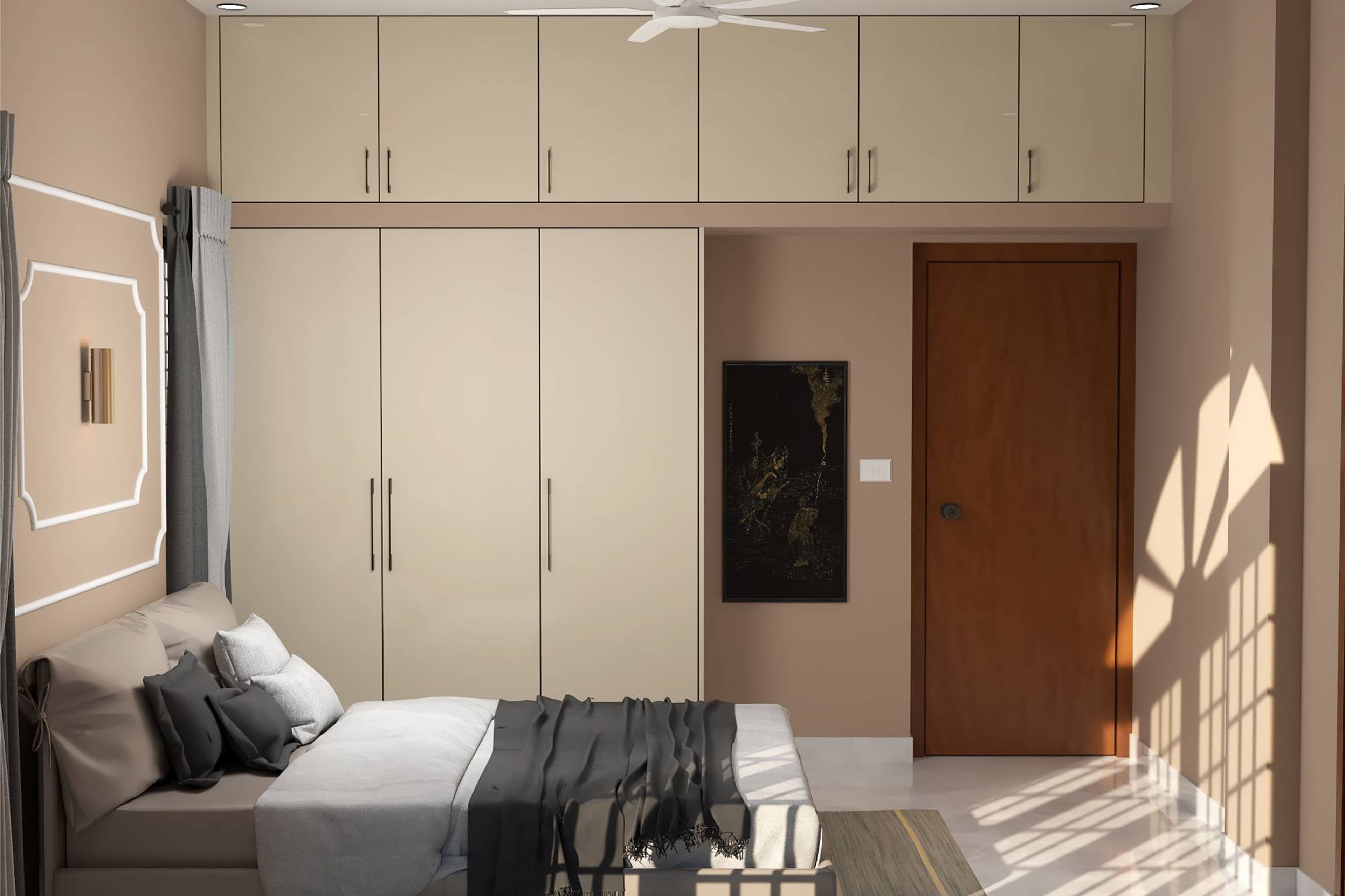 Beige-Toned Scandinavian Style Guest Bedroom Design - Livspace