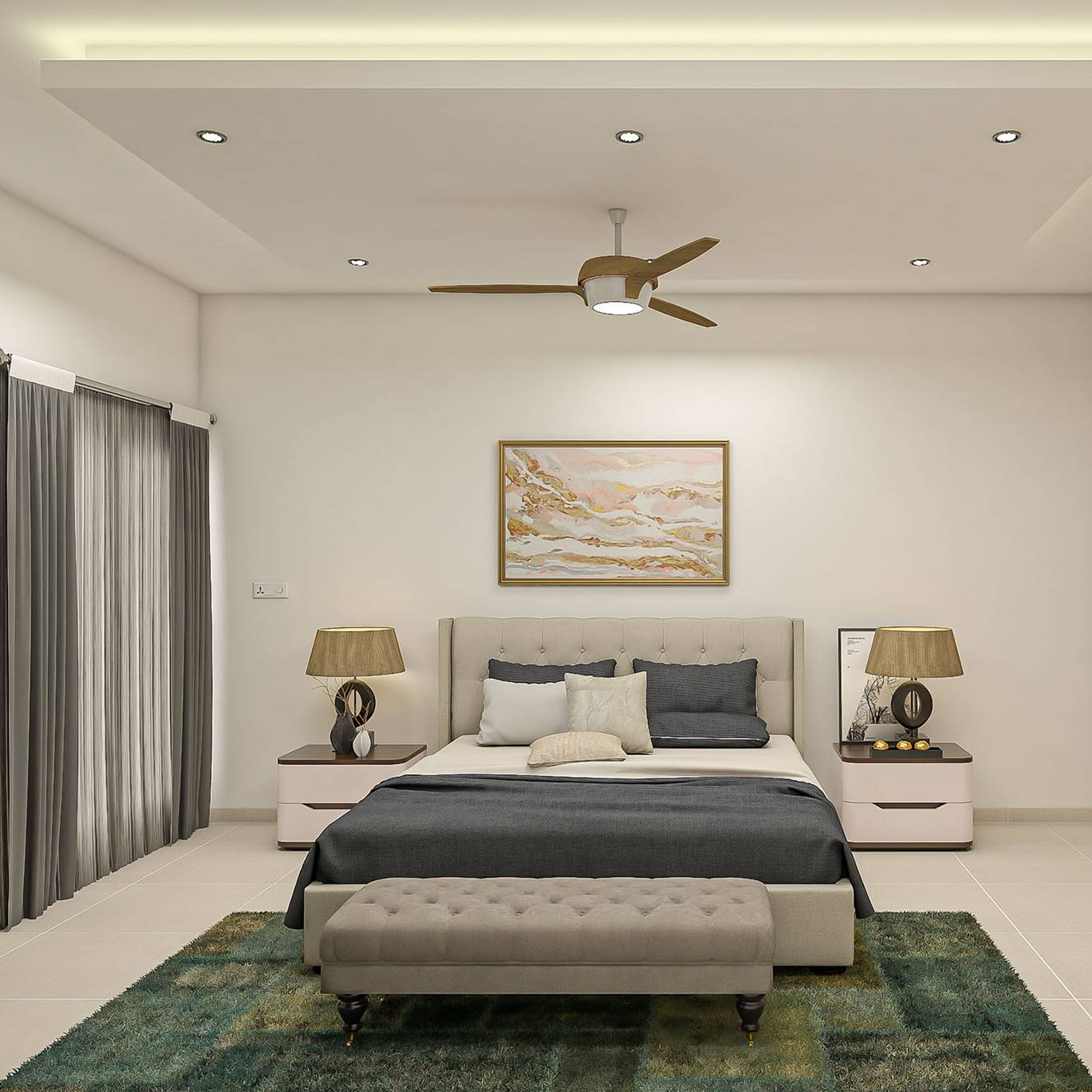 Spacious Guest Bedroom With Ambient Lighting