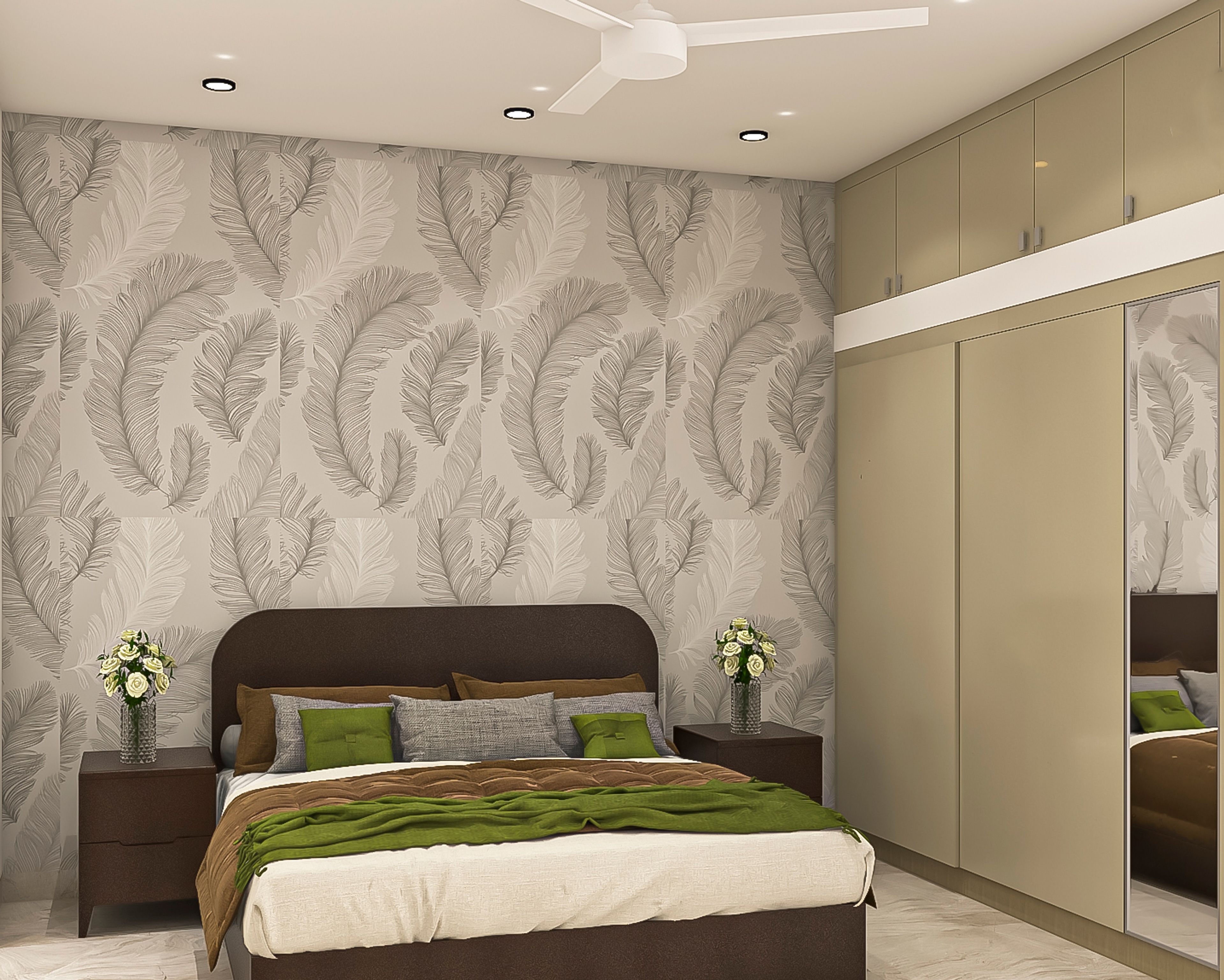 Contemporary Guest Bedroom Design With Dark Brown Bed And Side Tables