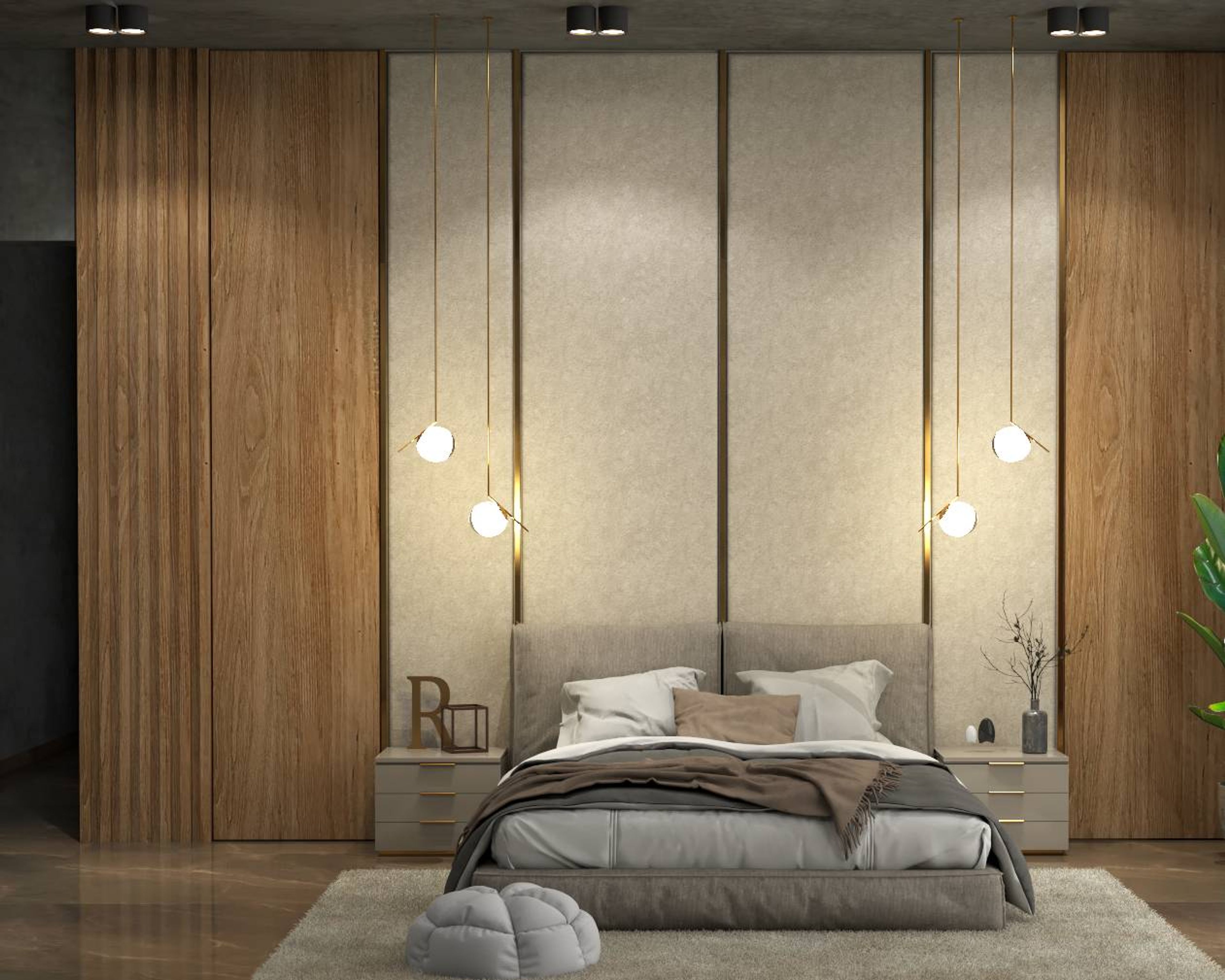 Contemporary Bedroom Design With Designer Hanging Lights