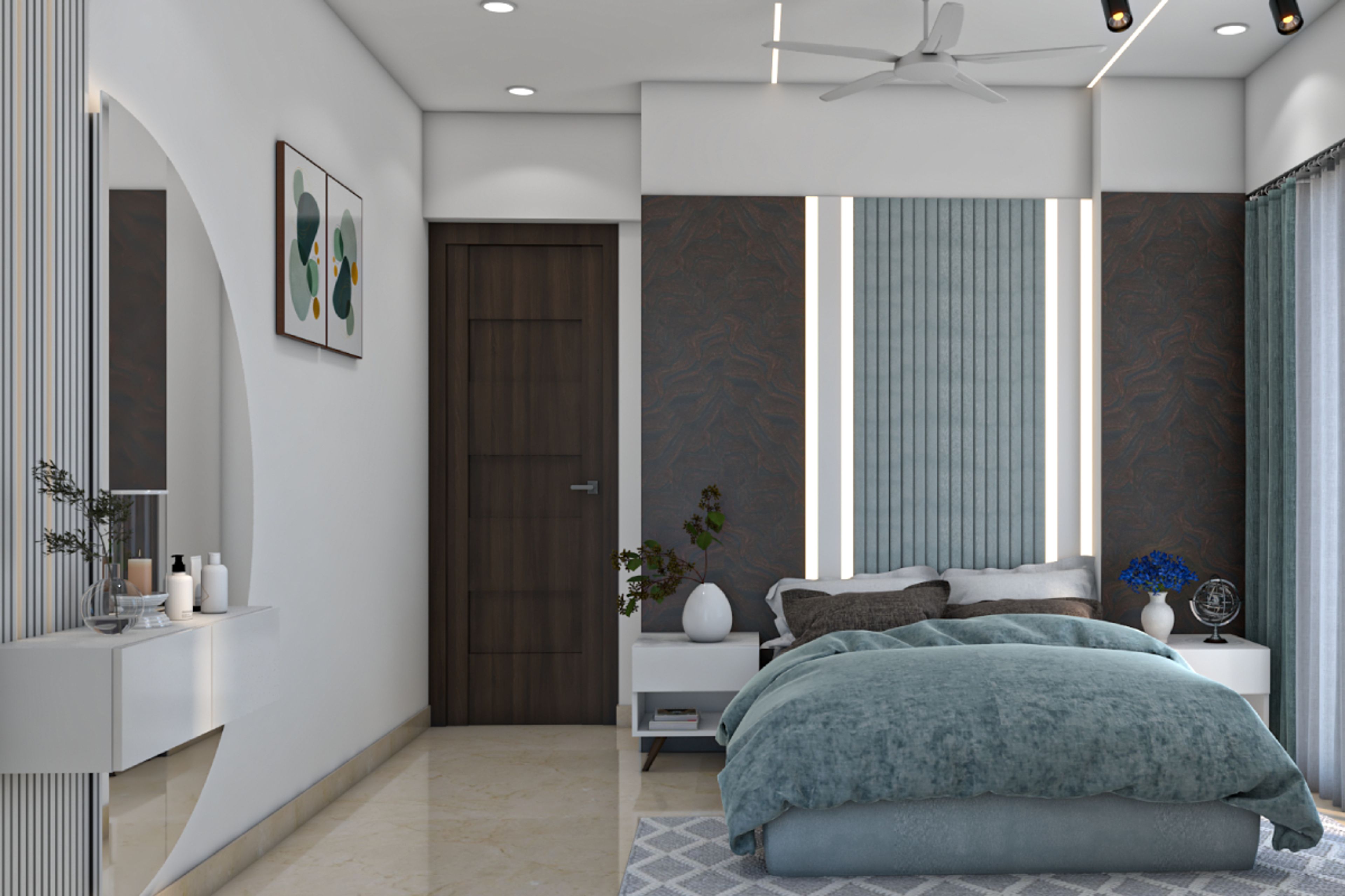 Modern Guest Room Design With Textured Accent Wall