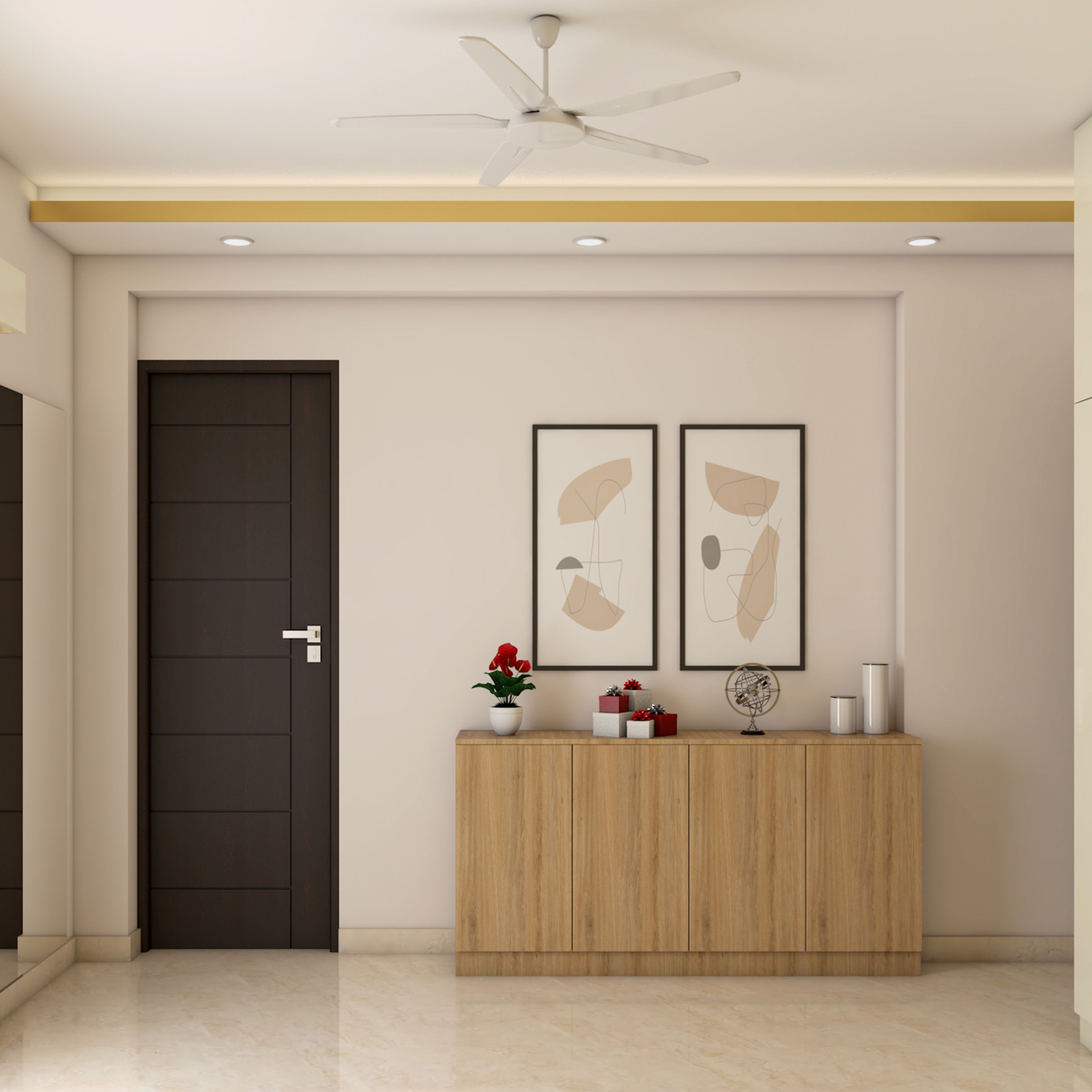 Modern Guest Bedroom Design With White Wardrobe And Creamy Wall - Livspace