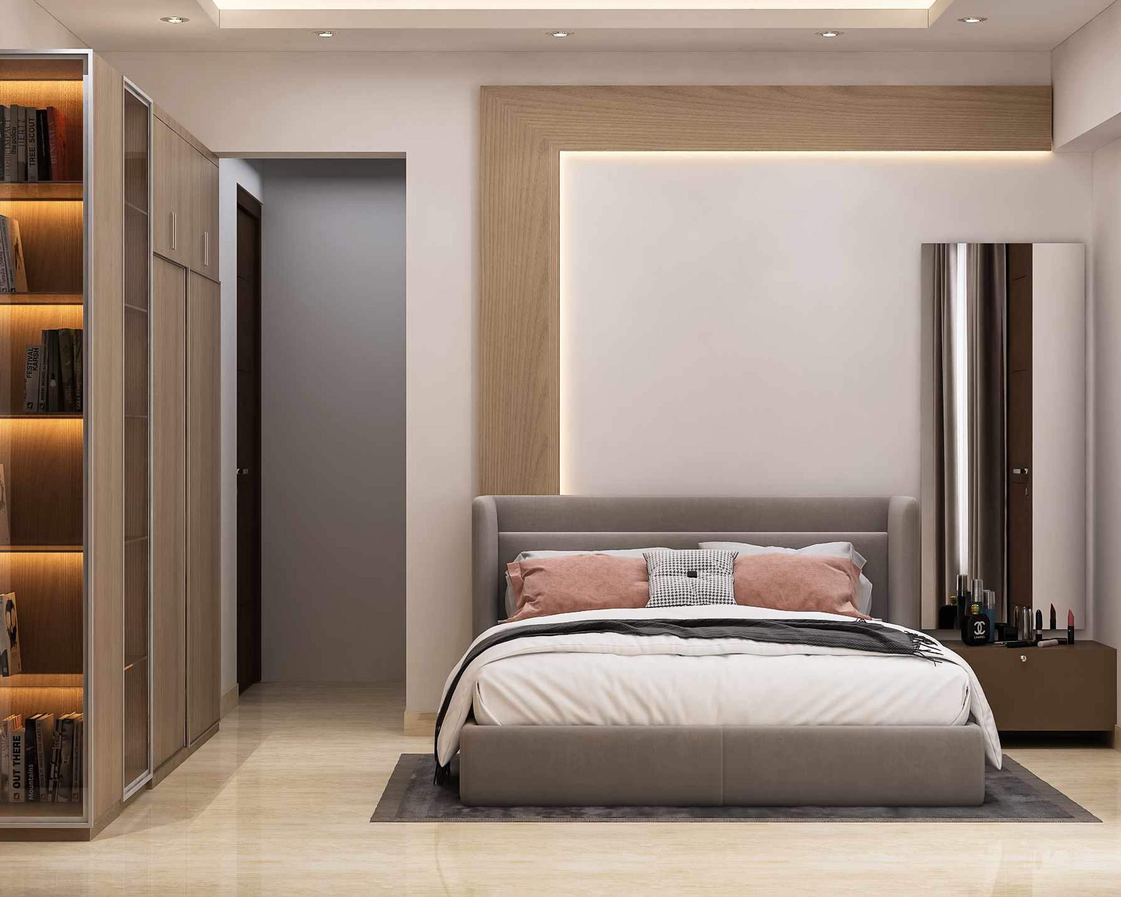 Contemporary Bedroom Design With A Queen Bed And A Dressing Unit