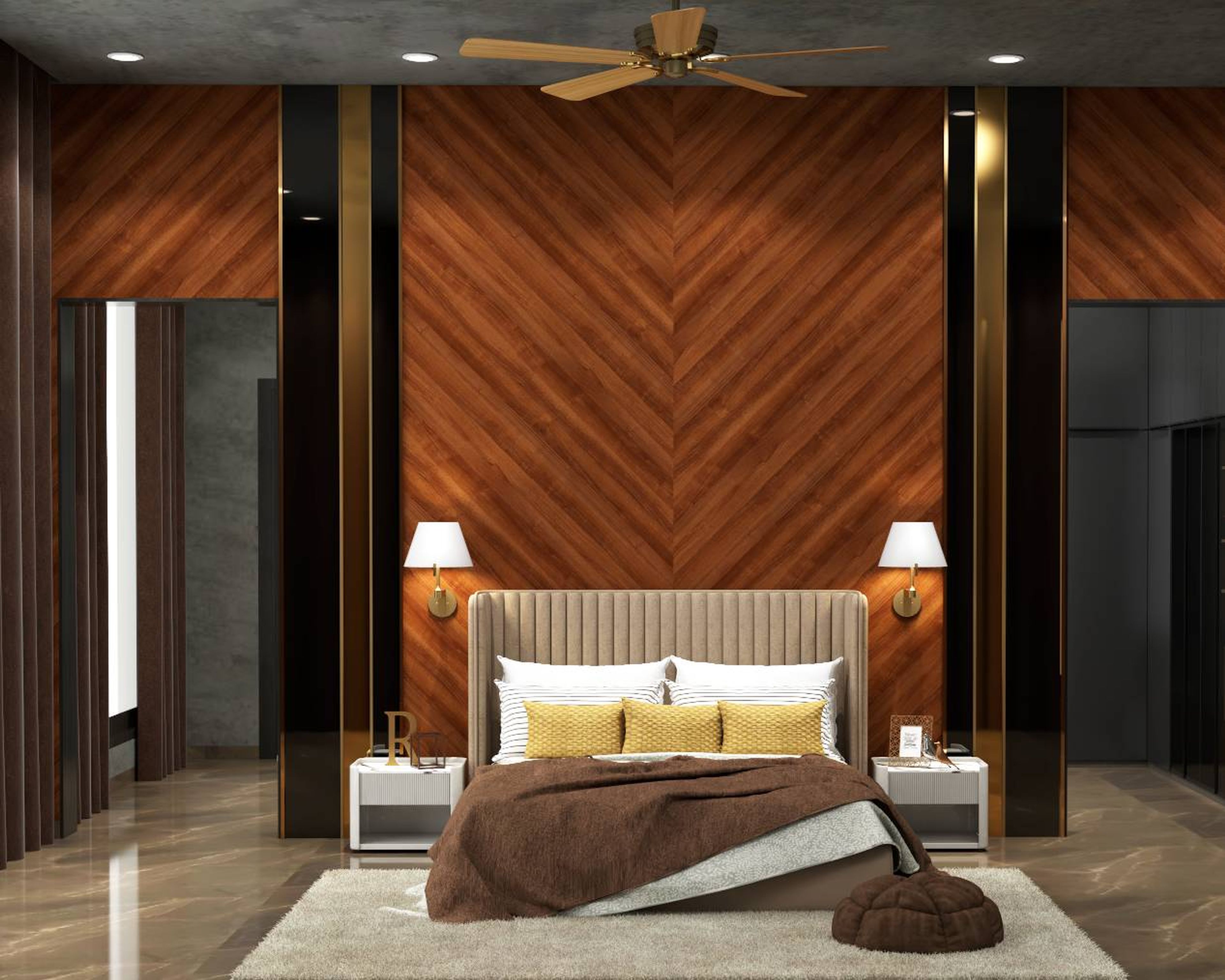 Contemporary Bedroom Design With A Queen Bed And White Side Tables