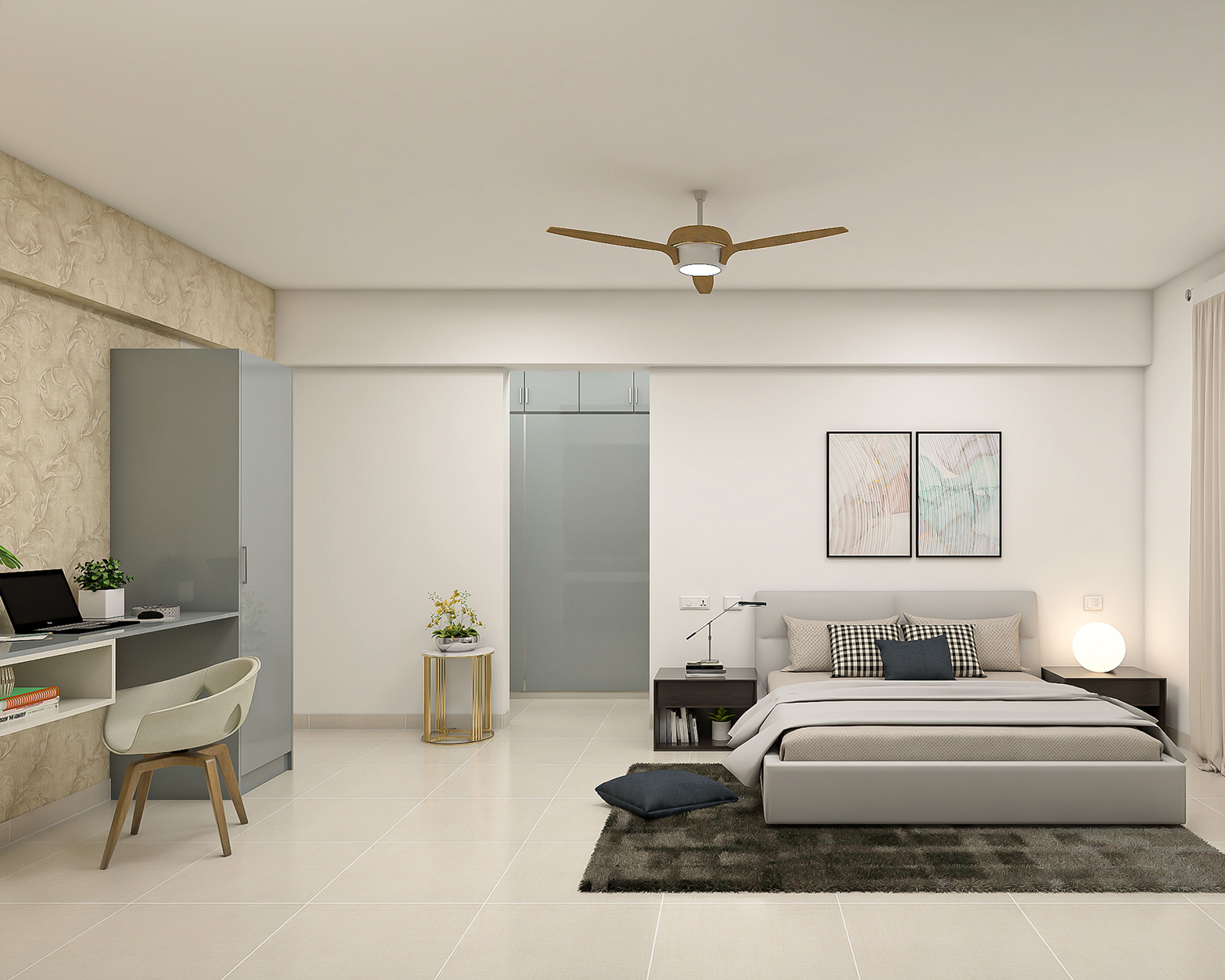 Spacious Guest Bedroom With Multi-Coloured Rug - Livspace