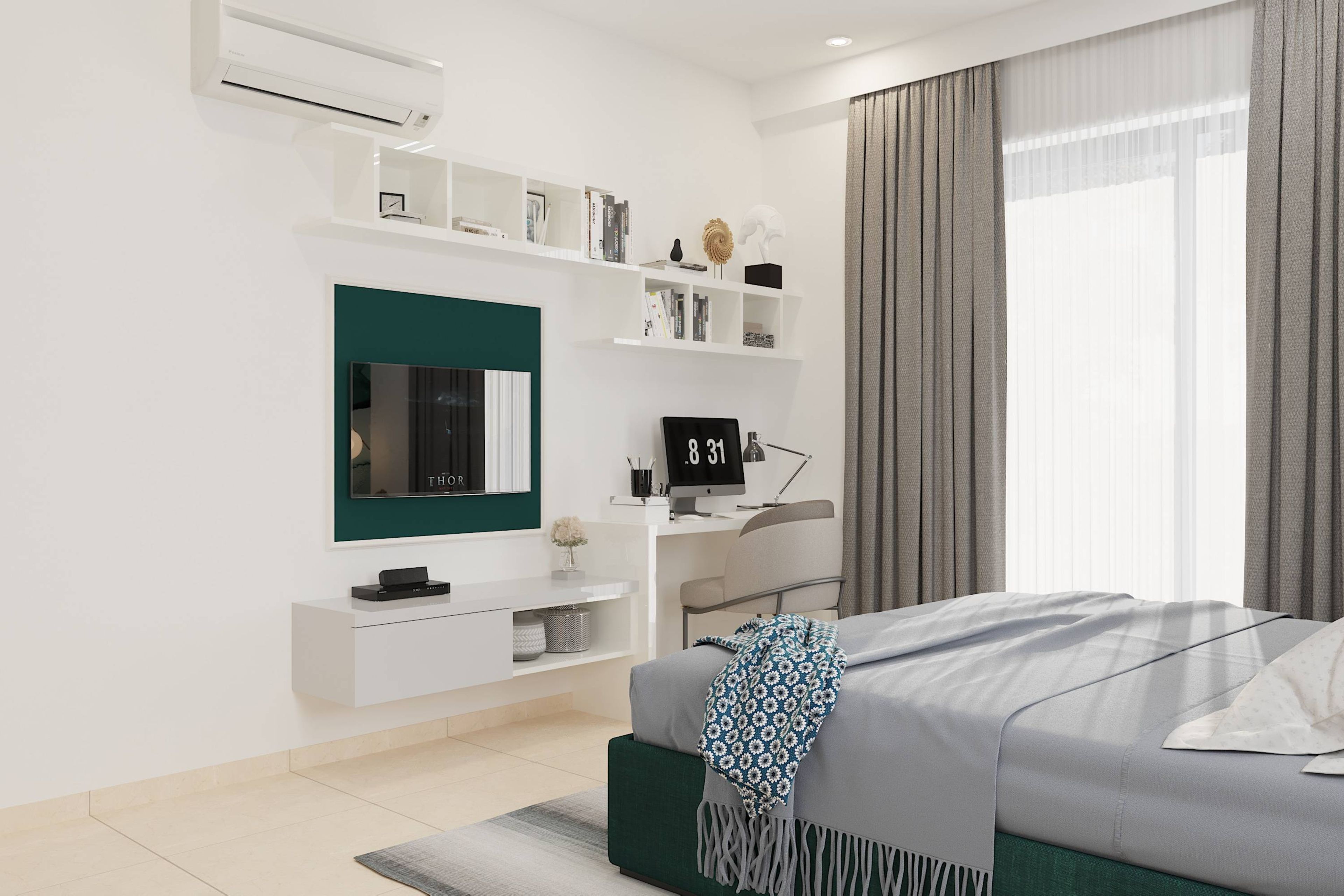 Classy Guest Bedroom With Upholstered Headboard & Doublebed - Livspace