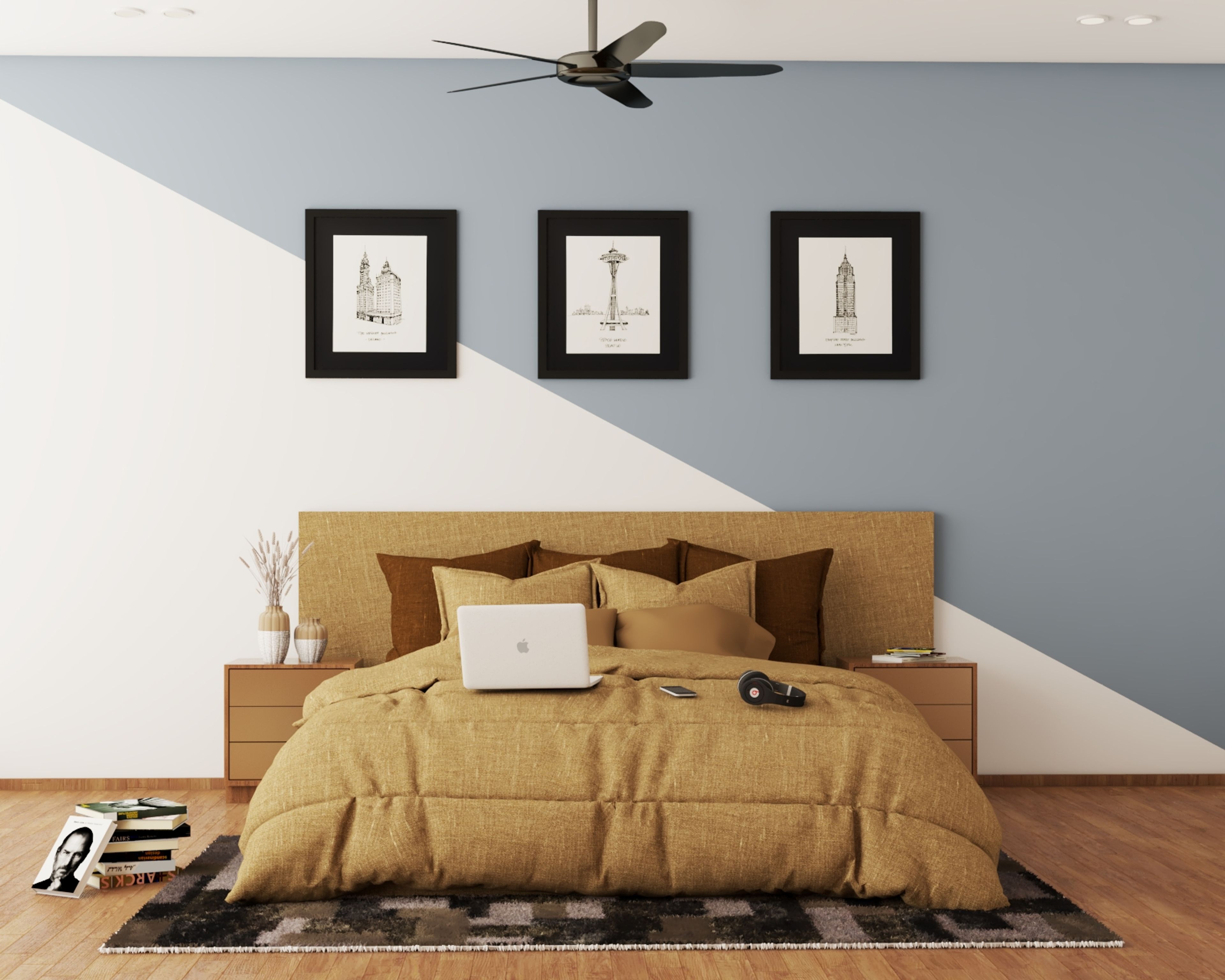 Modern Bedroom Design With A Queen Size Bed And Wooden Side Tables