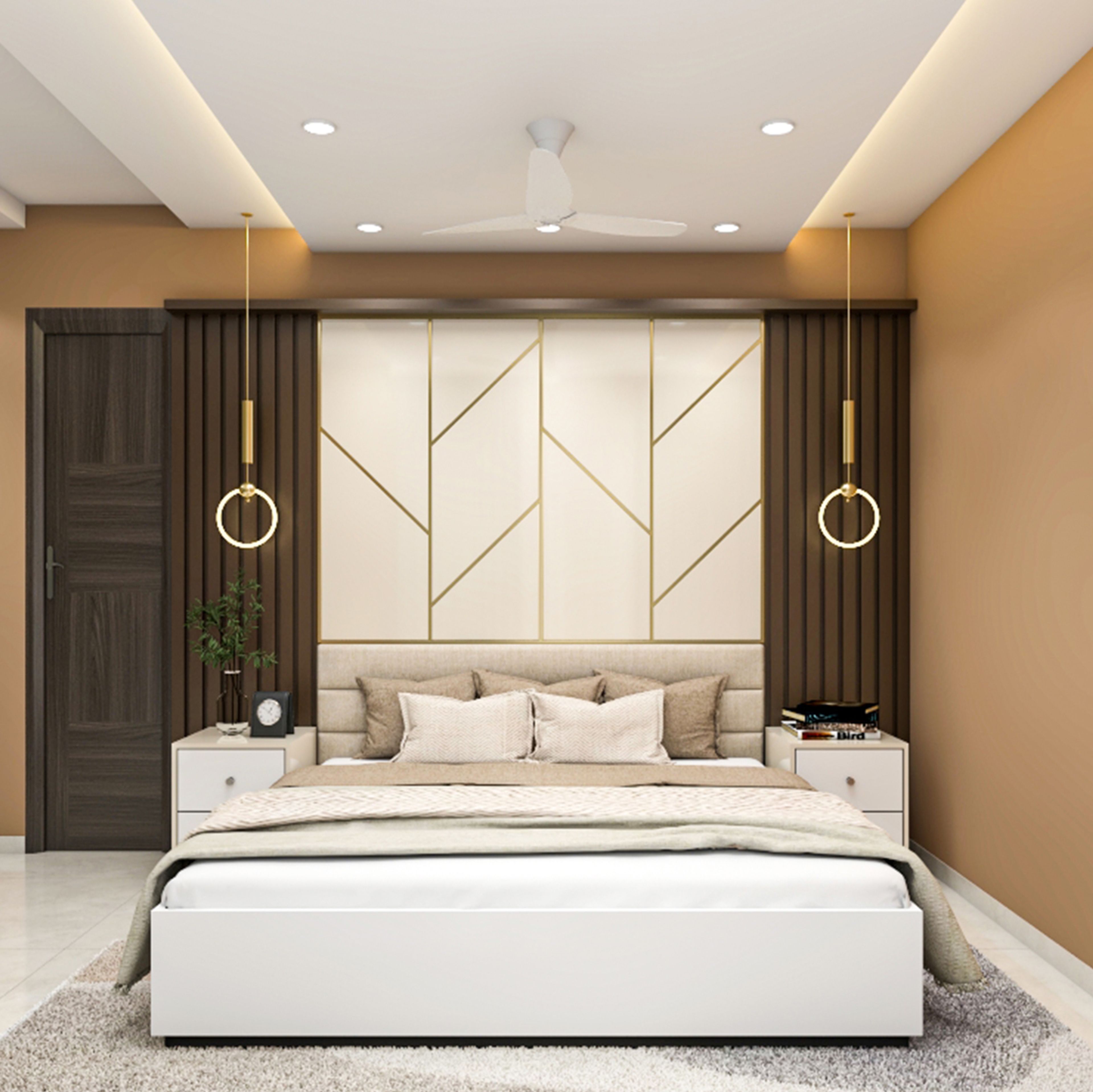 Contemporary Bedroom Design With A White Double Bed With Built-In Storage