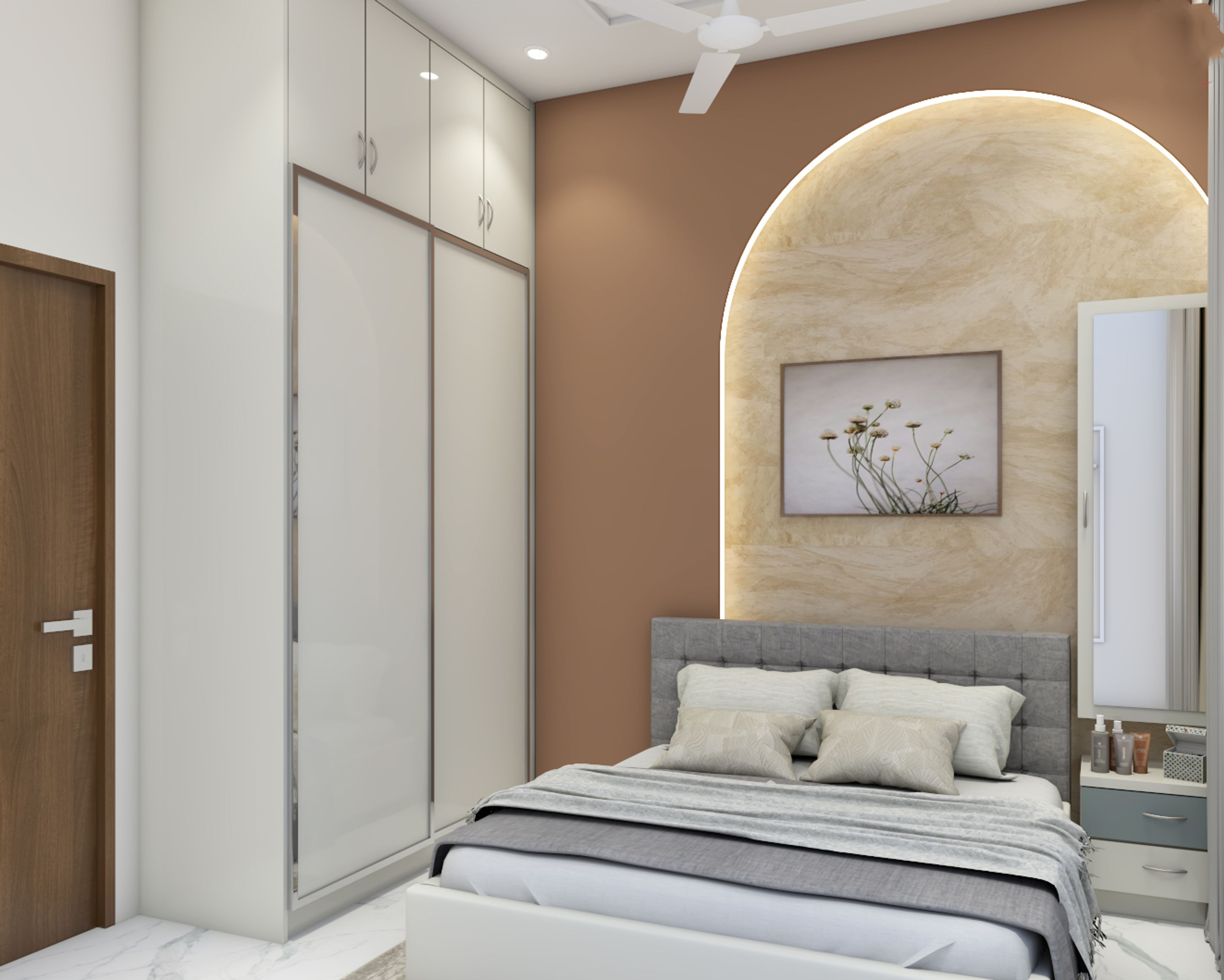 Modern Guest Room Design With A Queen Bed And A Dressing Unit