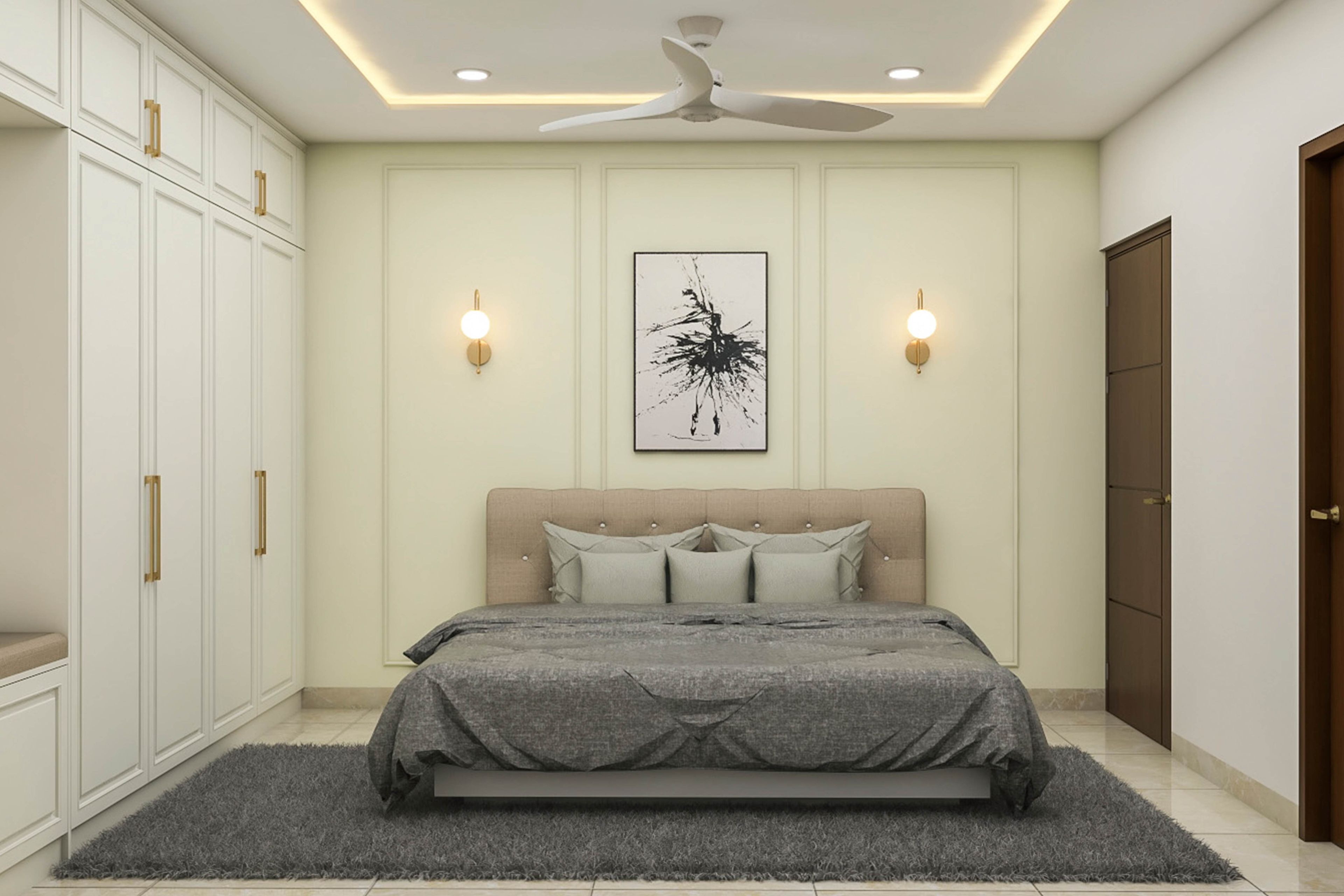 Contemporary Guest Bedroom Design With A White Bed And Wardrobe