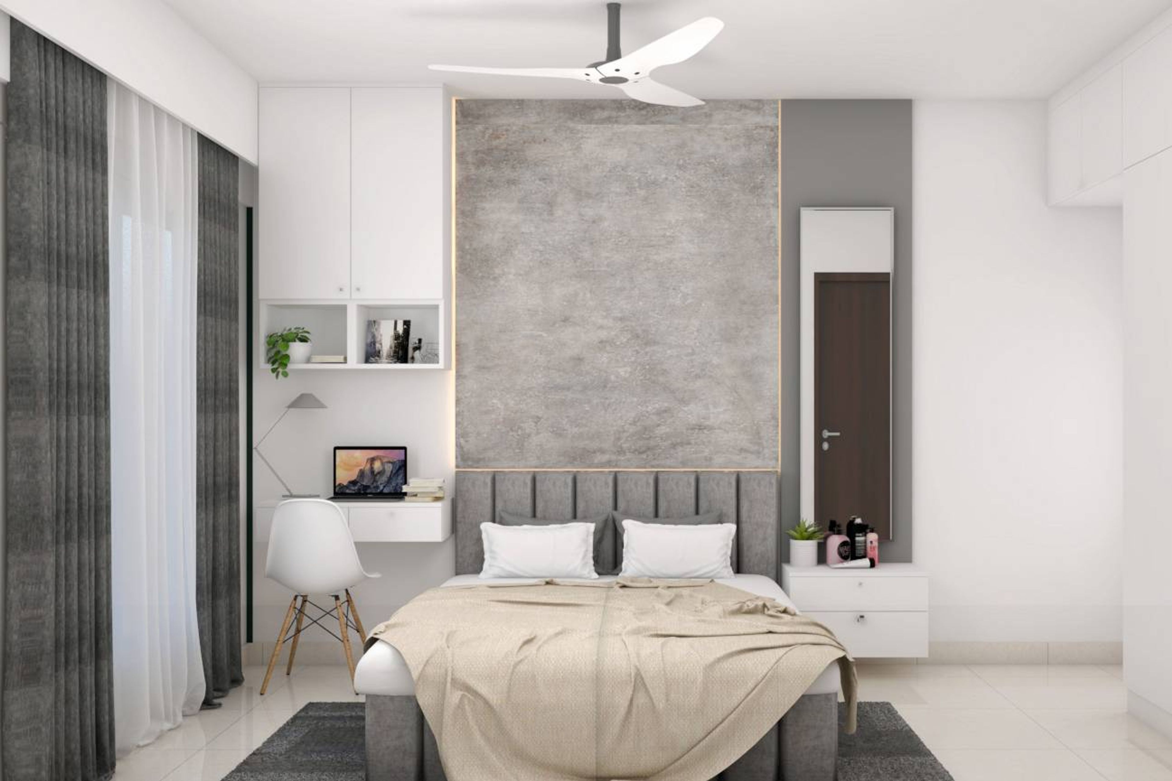 Monochromatic Guest Bedroom With Accent Wall