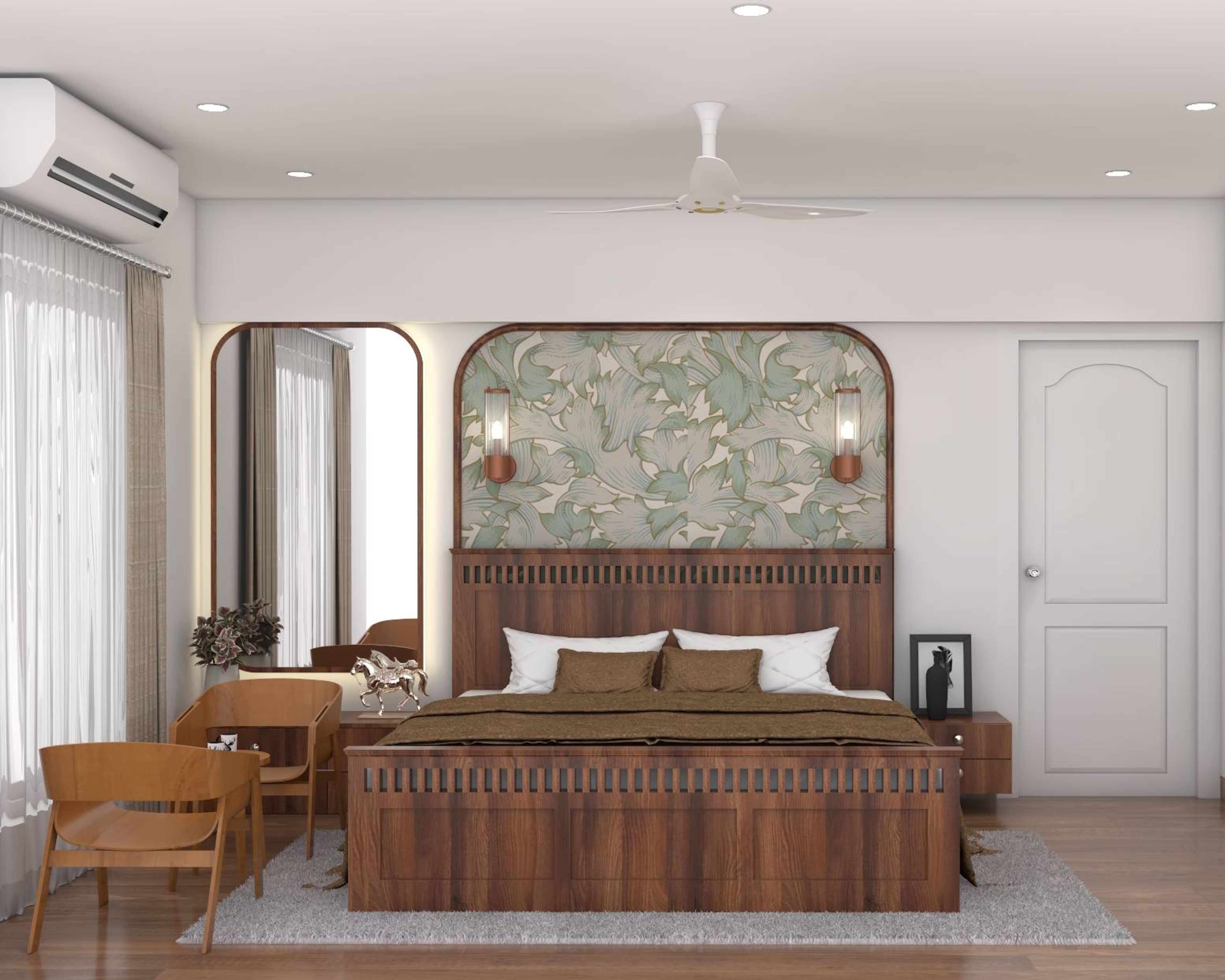 Contemporary Bedroom Design With Wooden Chairs And Table