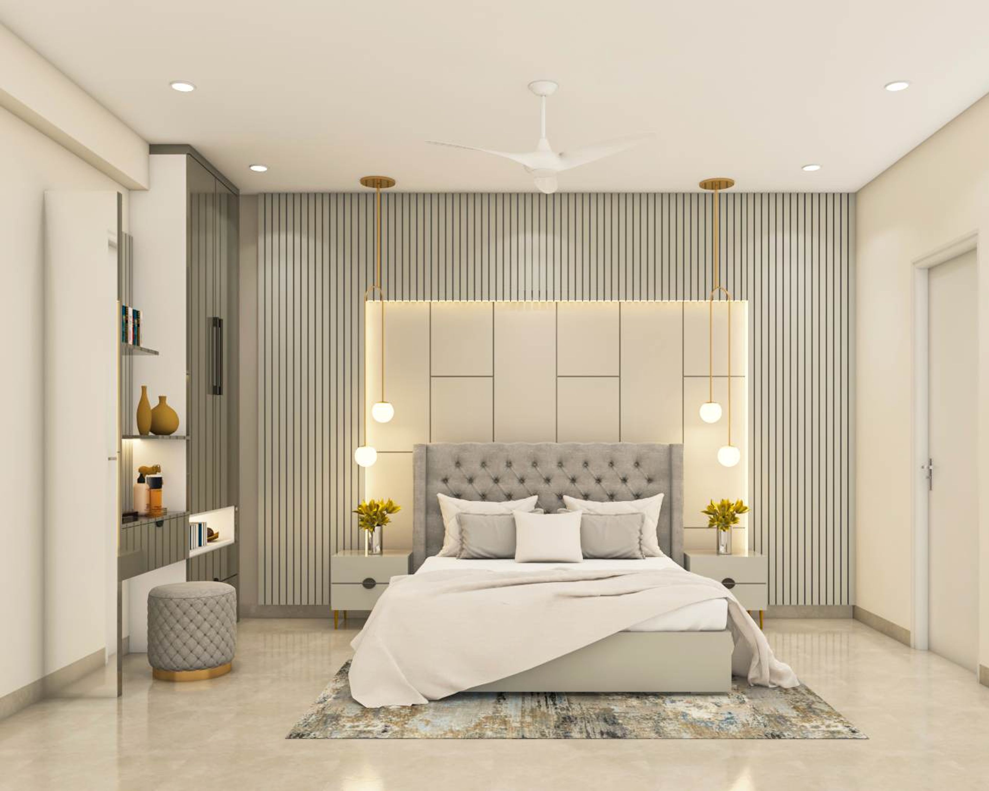 Contemporary Bedroom Design With A Double Bed And Grey Side Tables