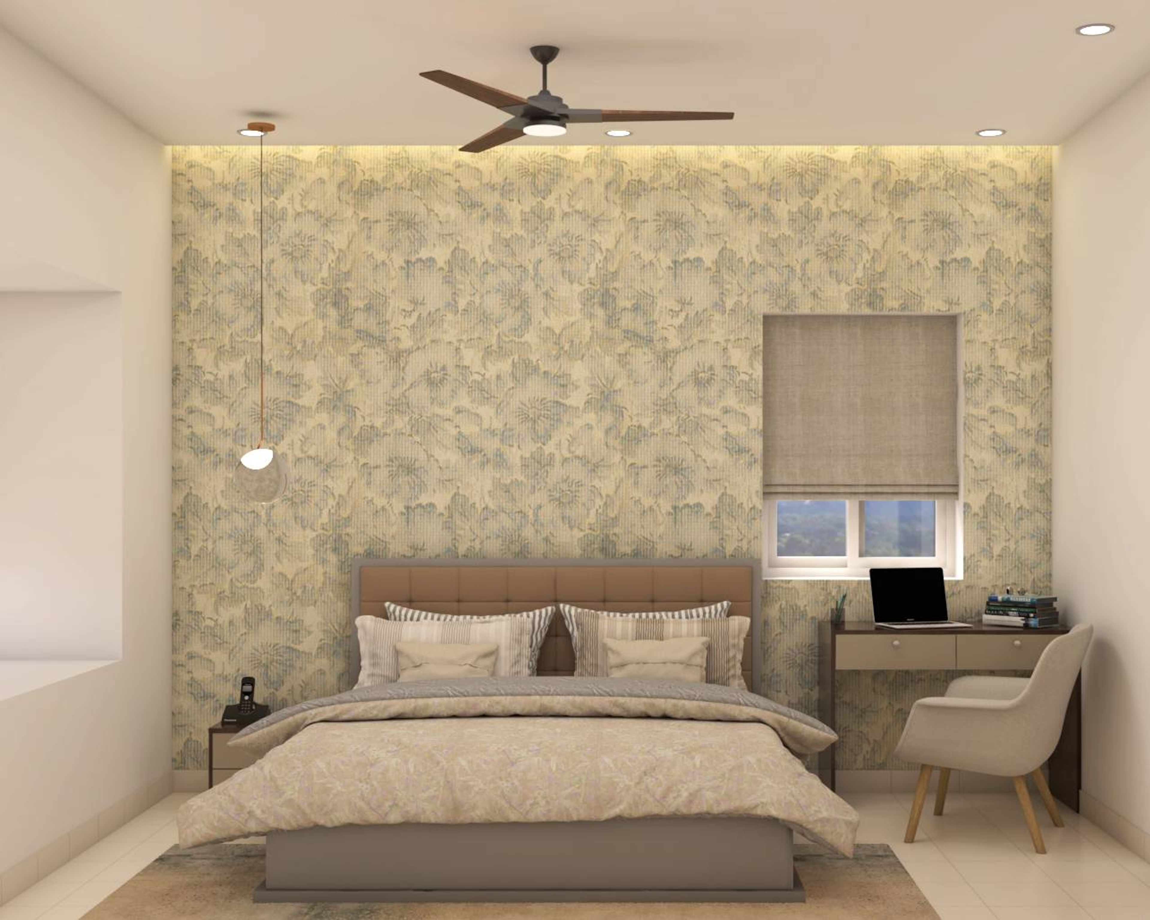 Contemporary Style Guest Bedroom Design With Grey Finish Bed