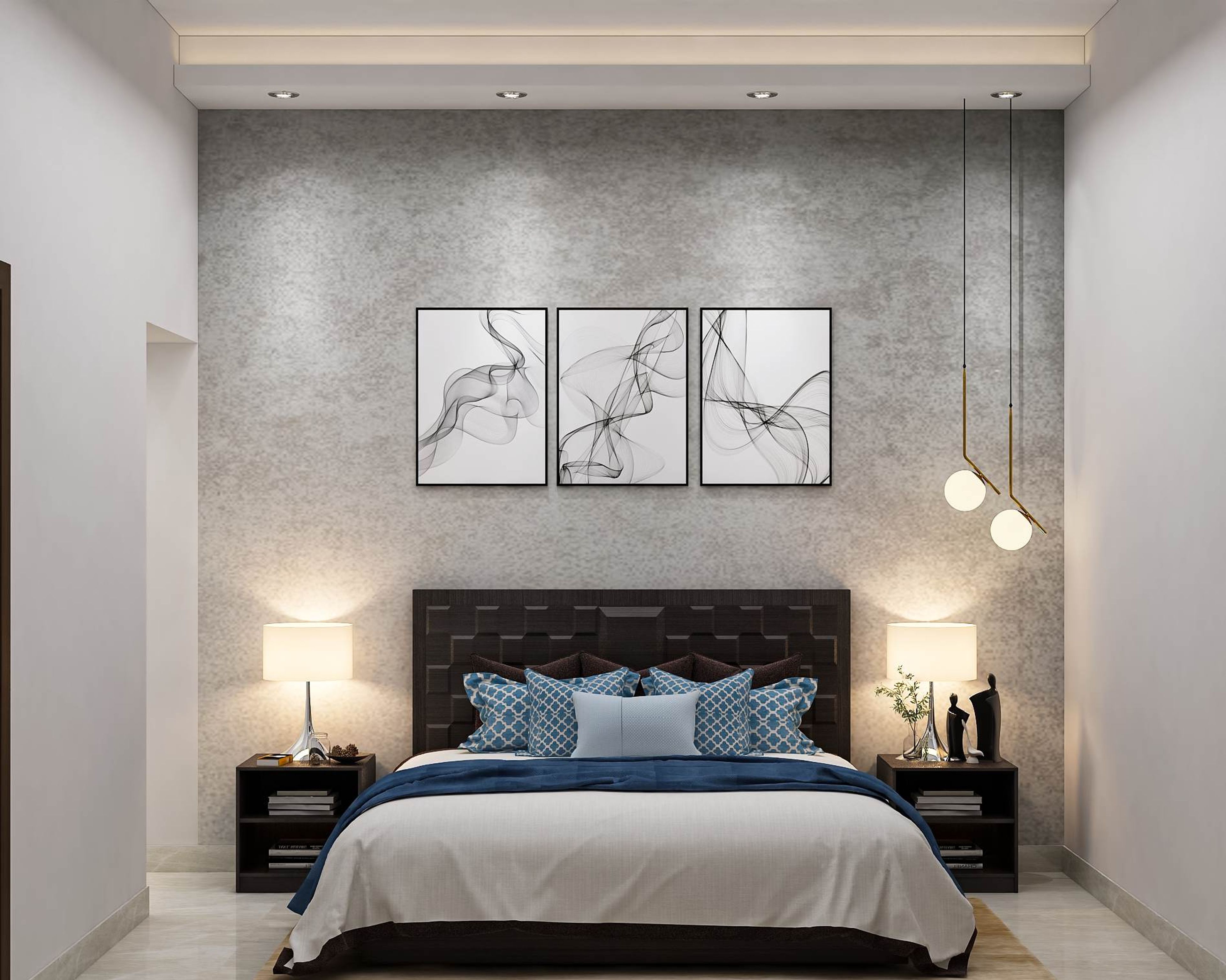 Modern Guest Room Design With Textured Wall Paint