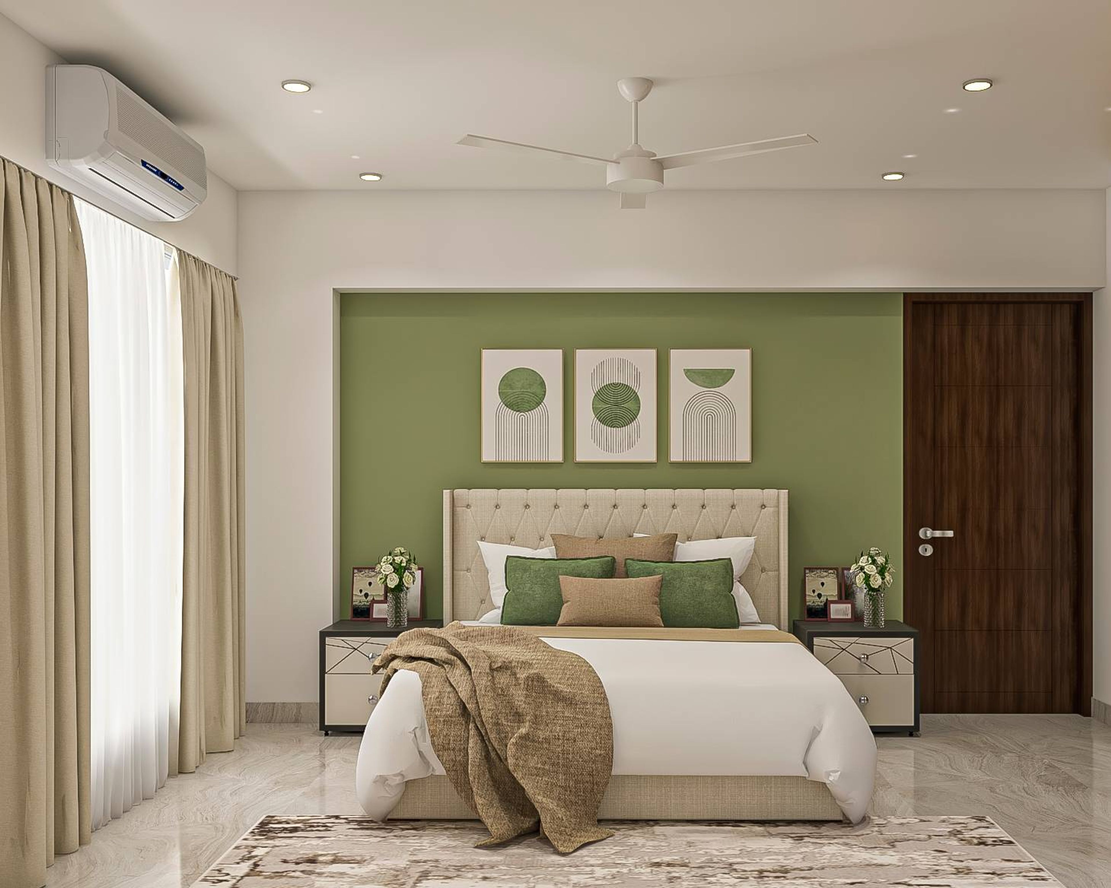 Green Toned Guest Bedroom Design With Accent Wall