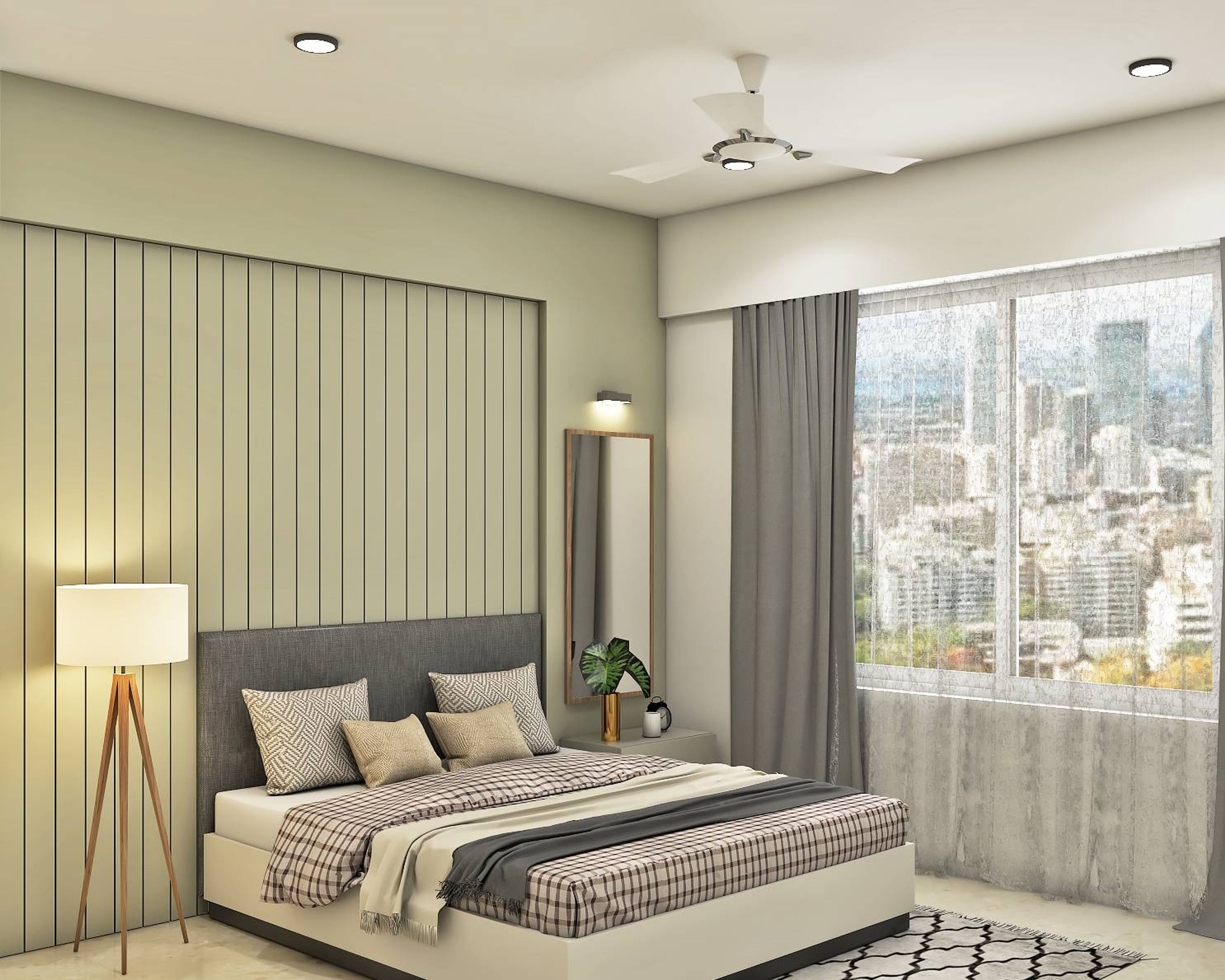 Modern Style Guest Bedroom Design With Pastel Green Accent Wall