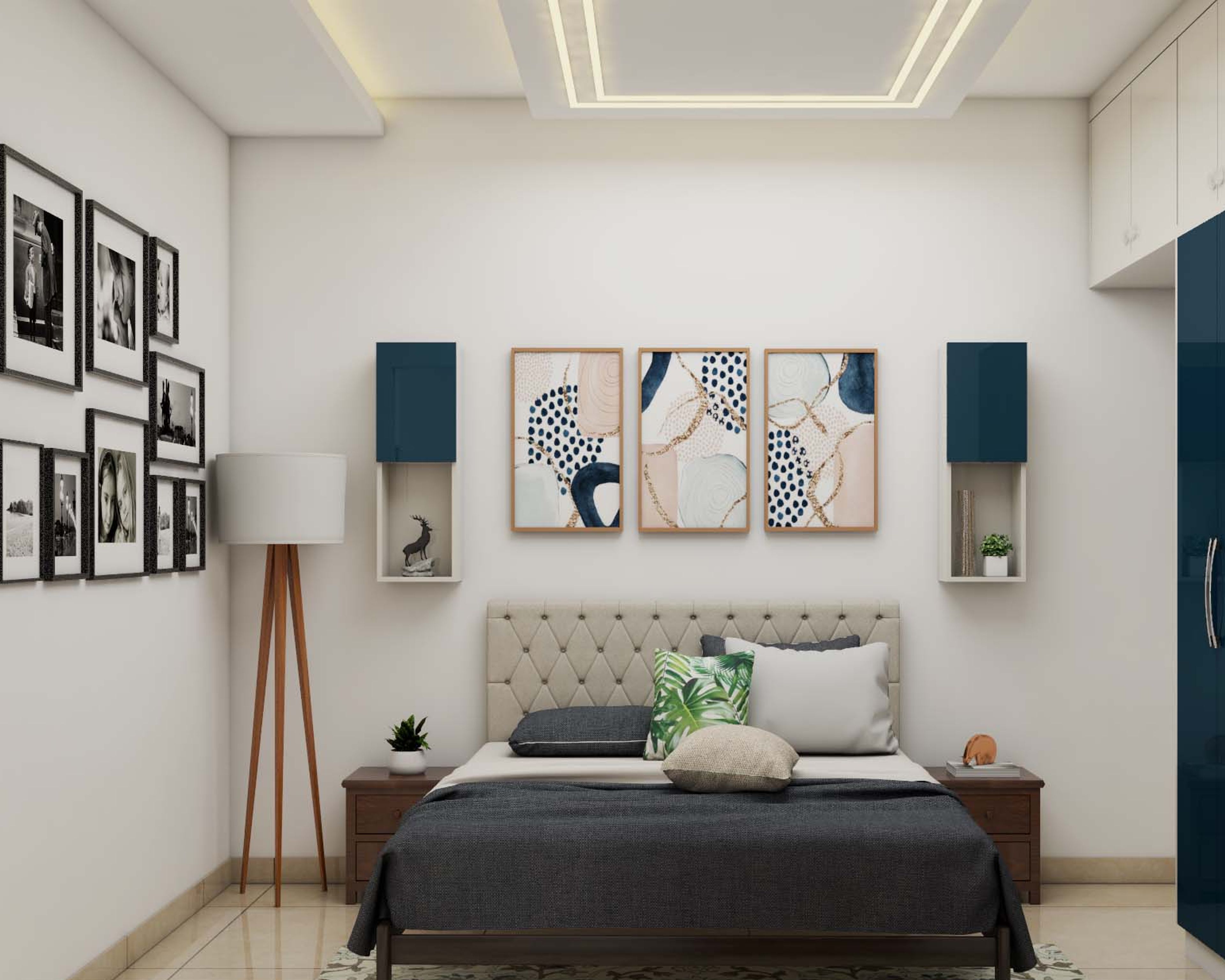 Modern Guest Room Interior Design With A Wooden Bed Frame