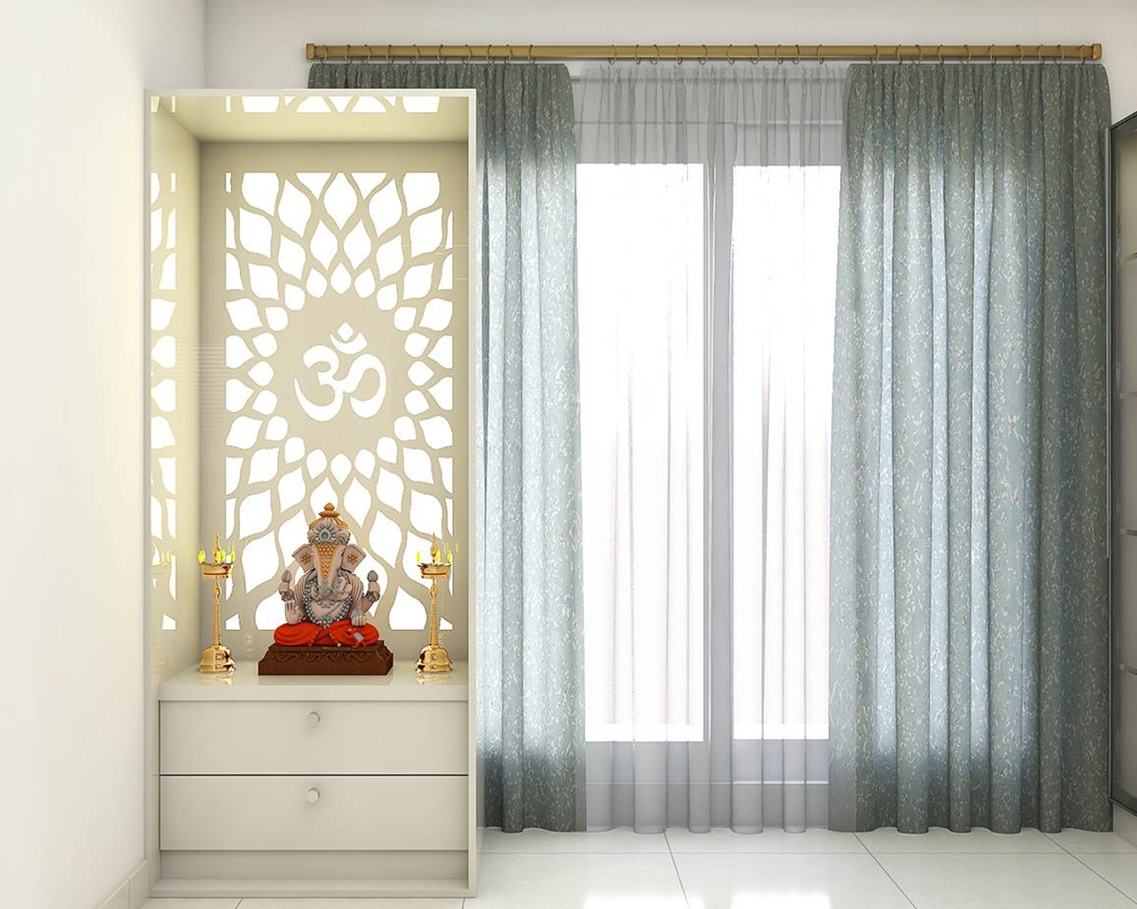 Pooja Unit With MDF Jali - Livspace