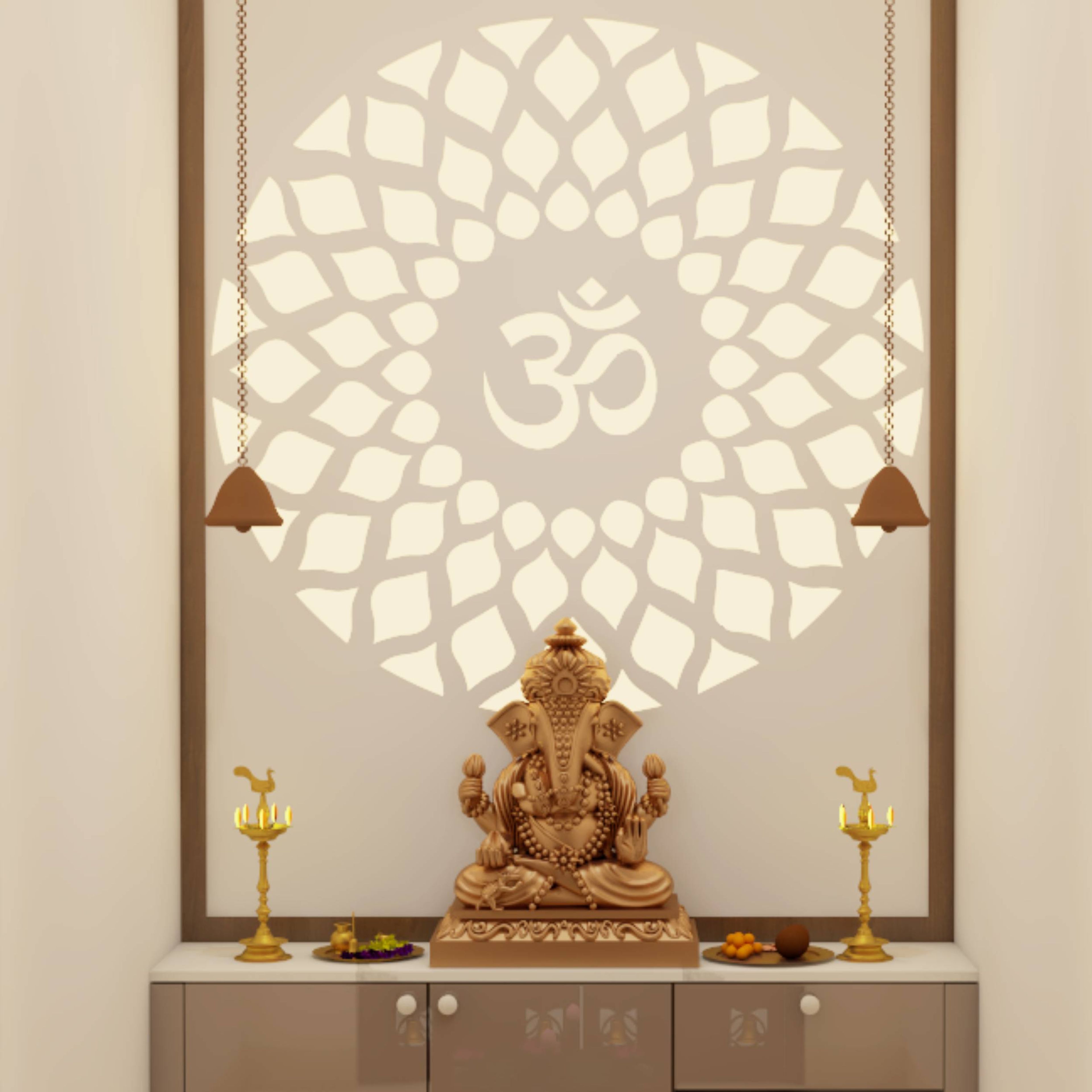Floor-Mounted Modern Pooja Mandir Design With A CNC Pattern