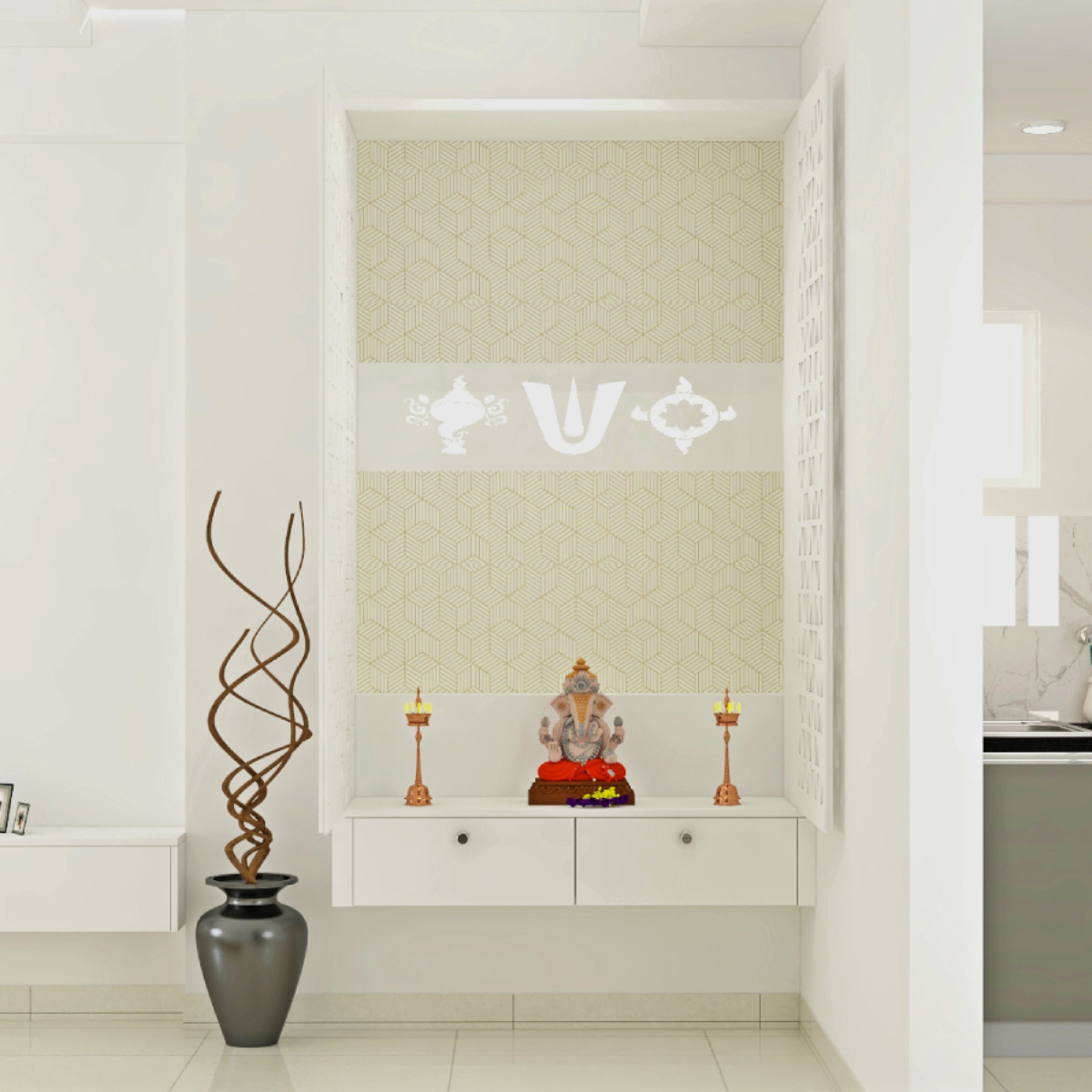 Modern Mandir Design With Swing Door