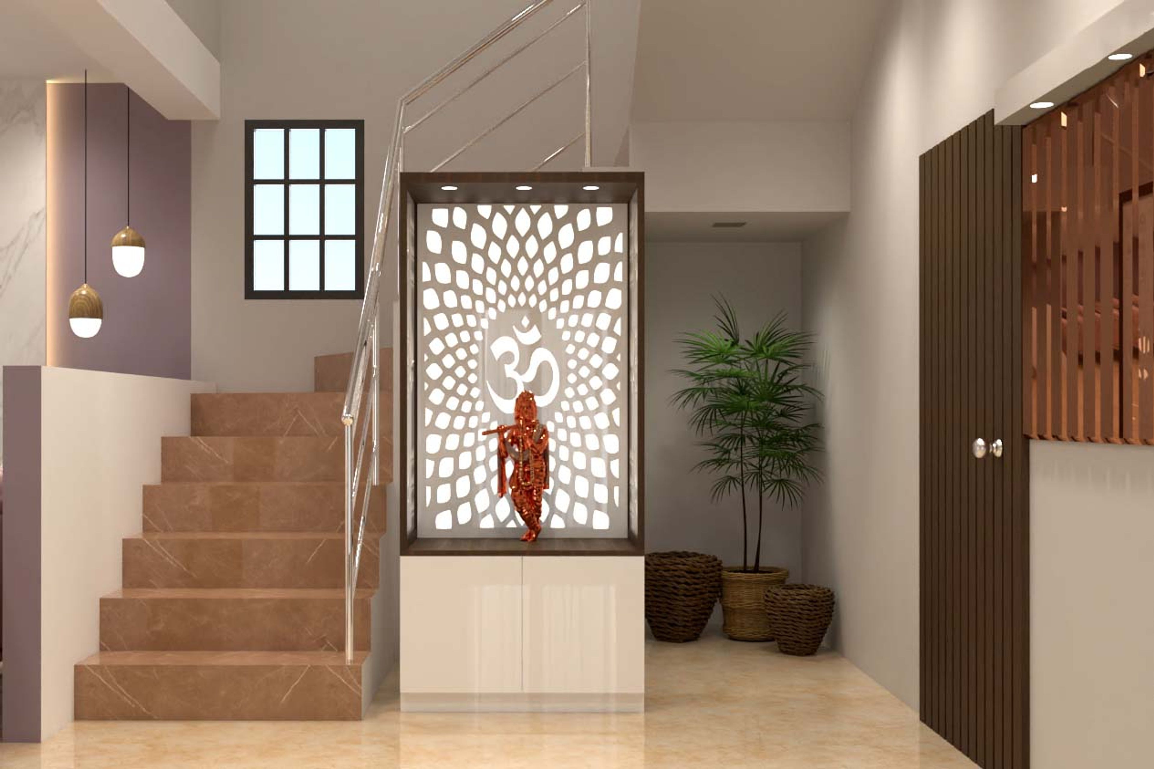 Contemporary White Mandir Design
