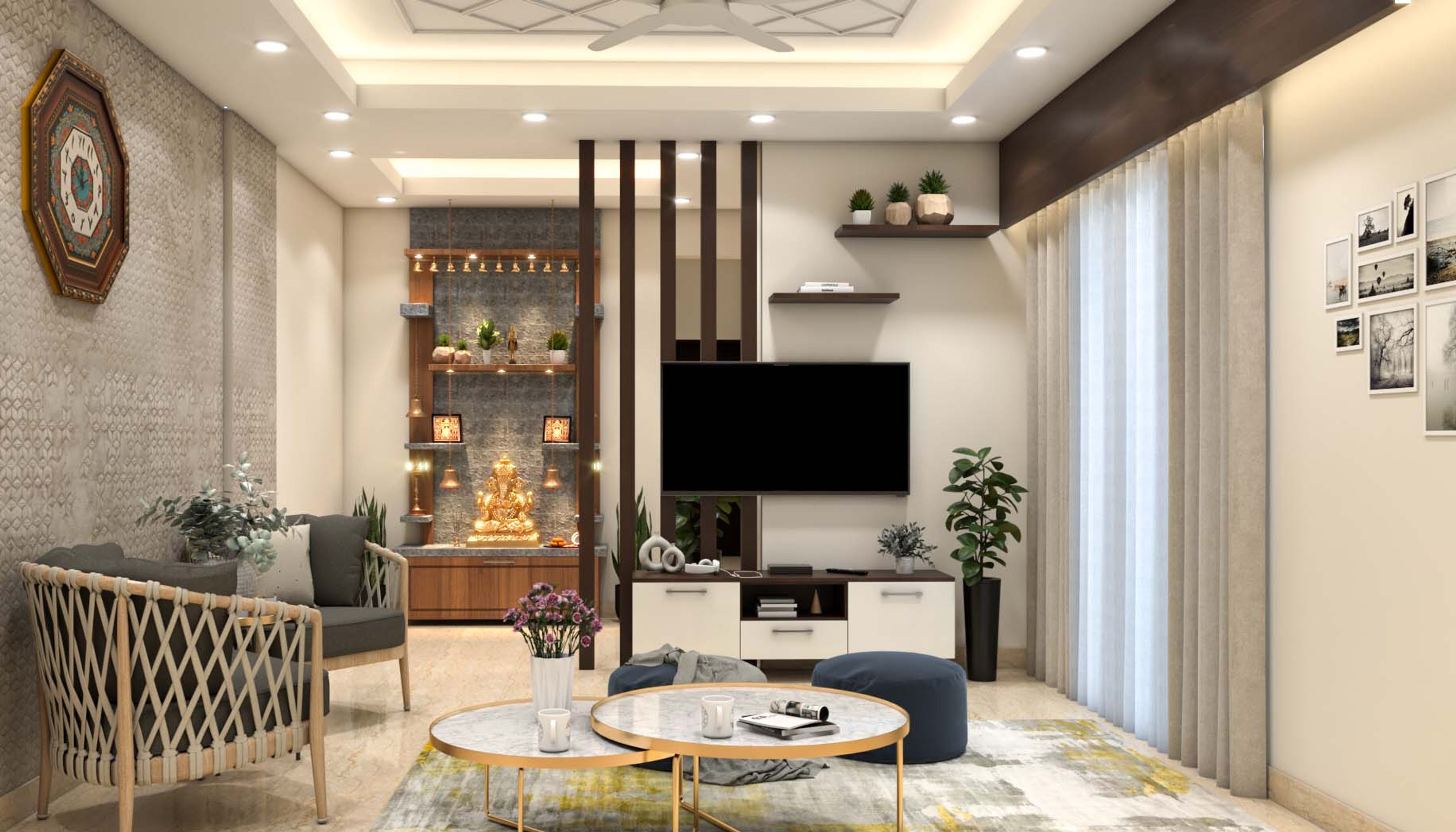 Contemporary Mandir Design With Wooden Laminate