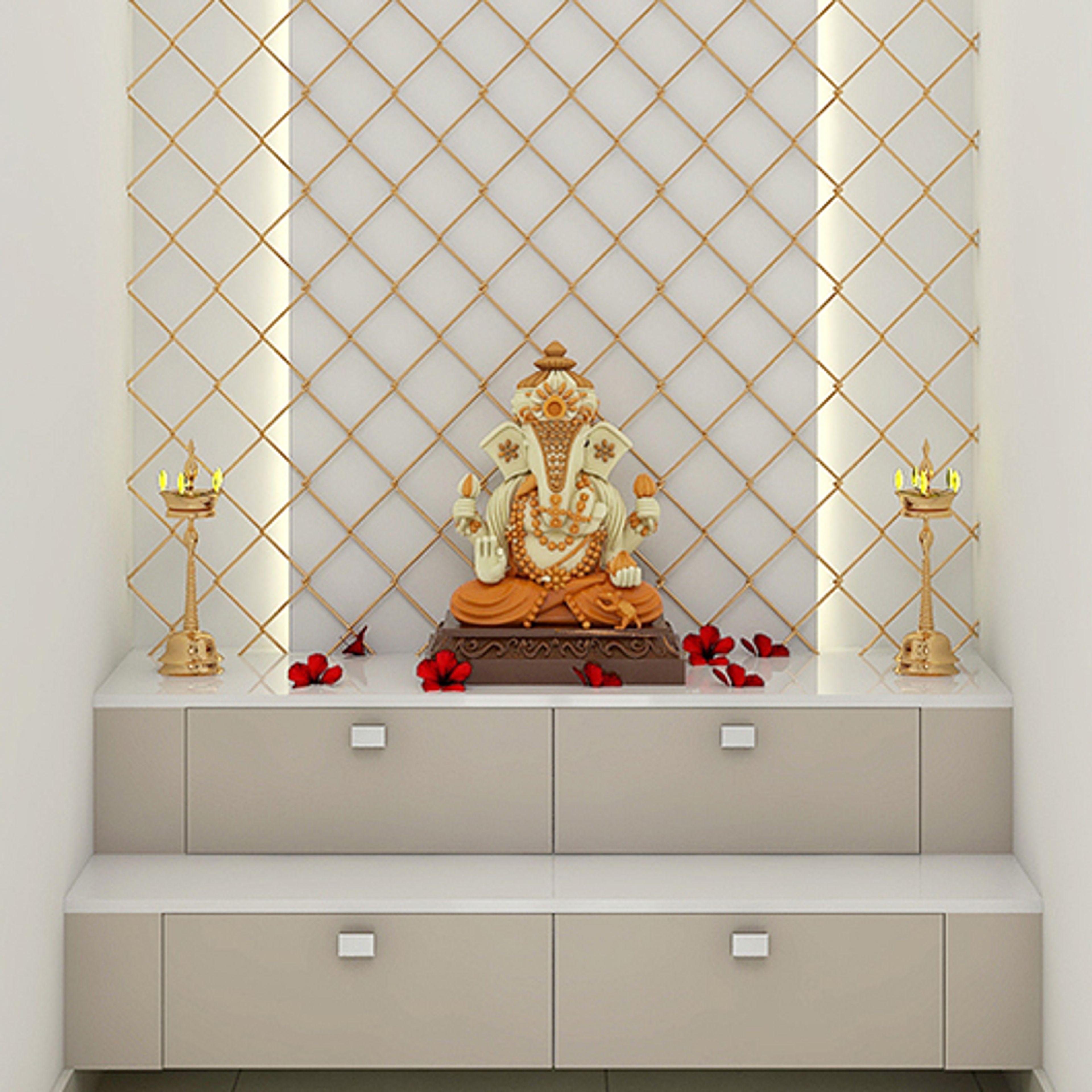 Pooja Unit With Wall Design - Livspace