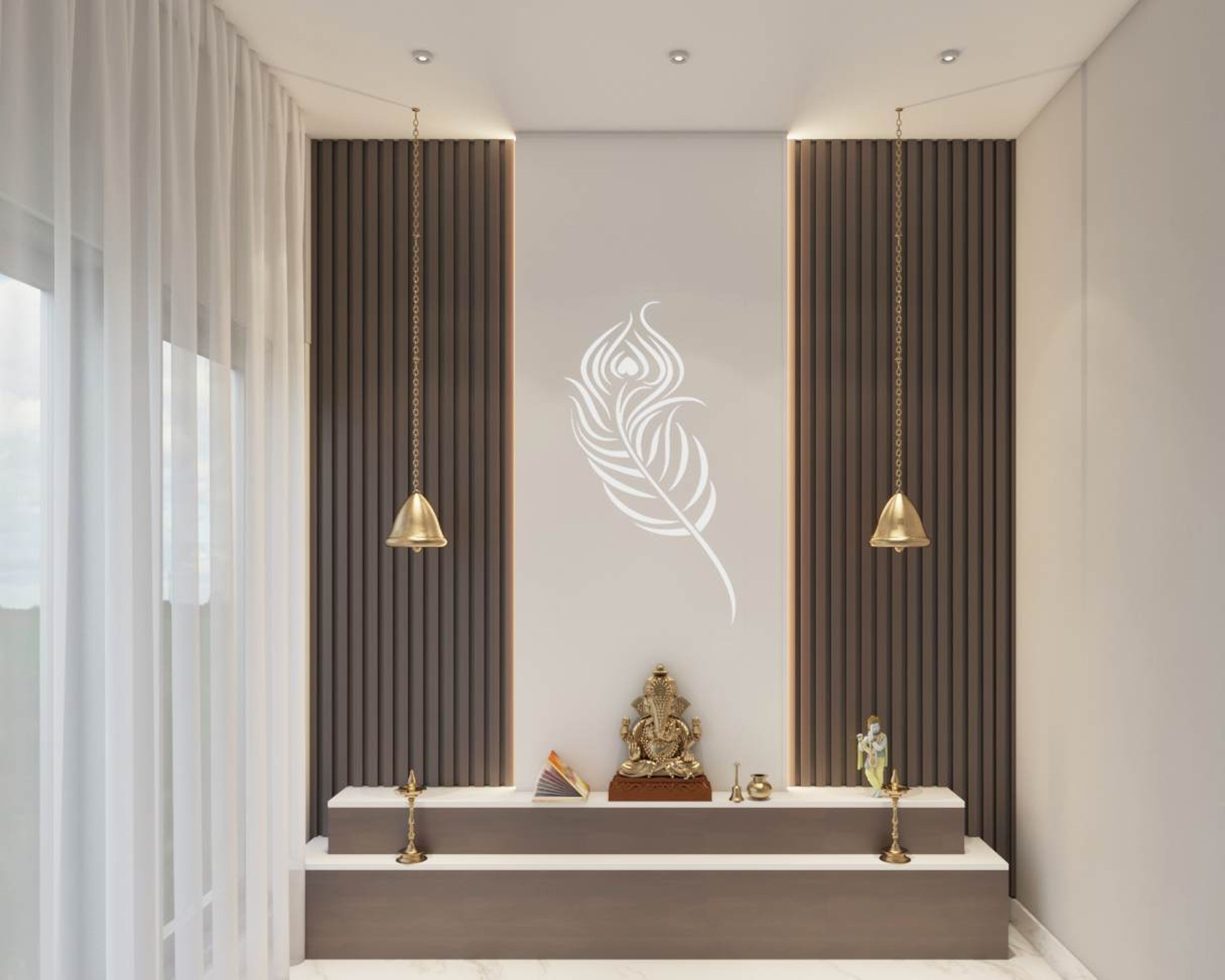 Contemporary Mandir Design With Dark Wooden Repears