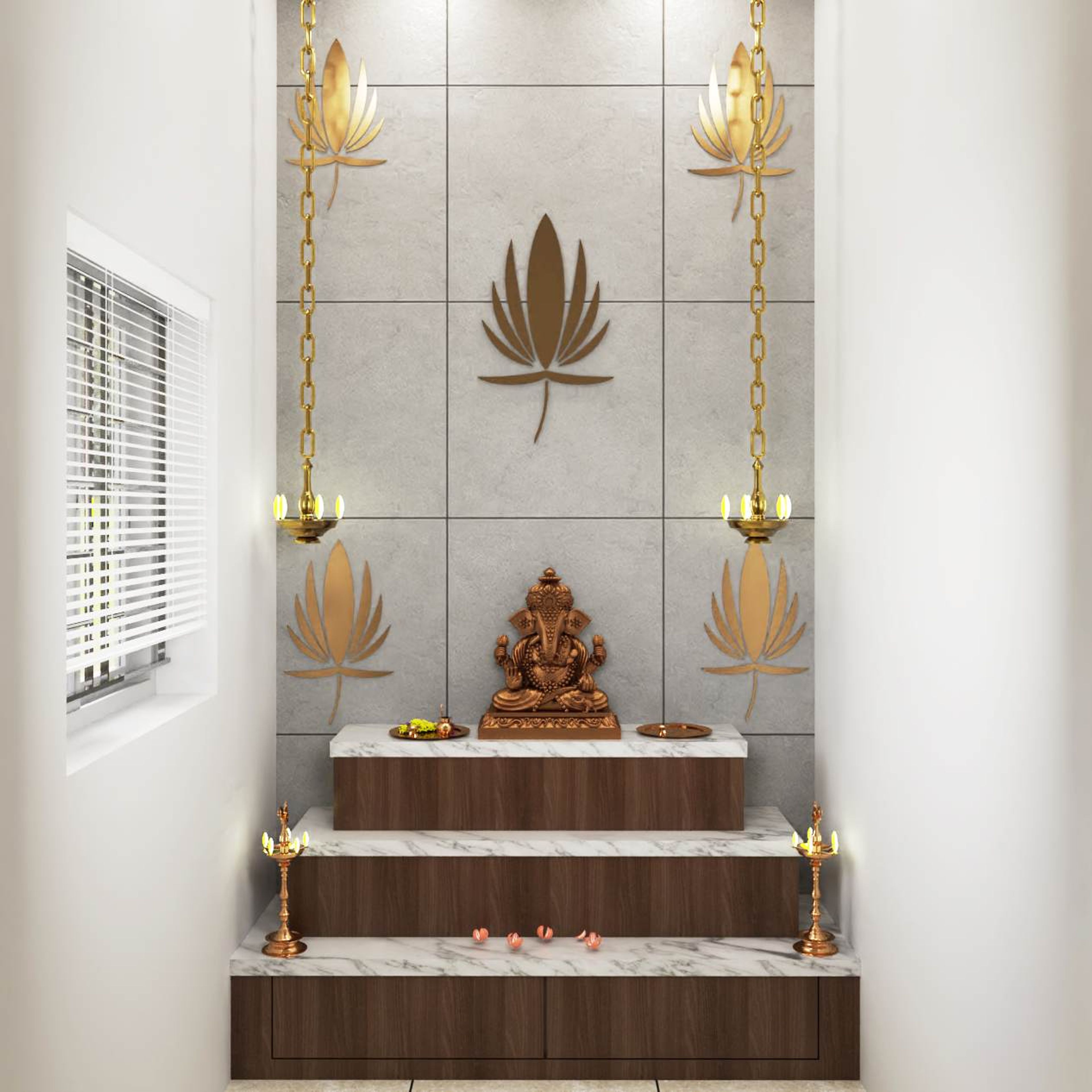 Modern Mandir Design With Concrete Wall Tiles