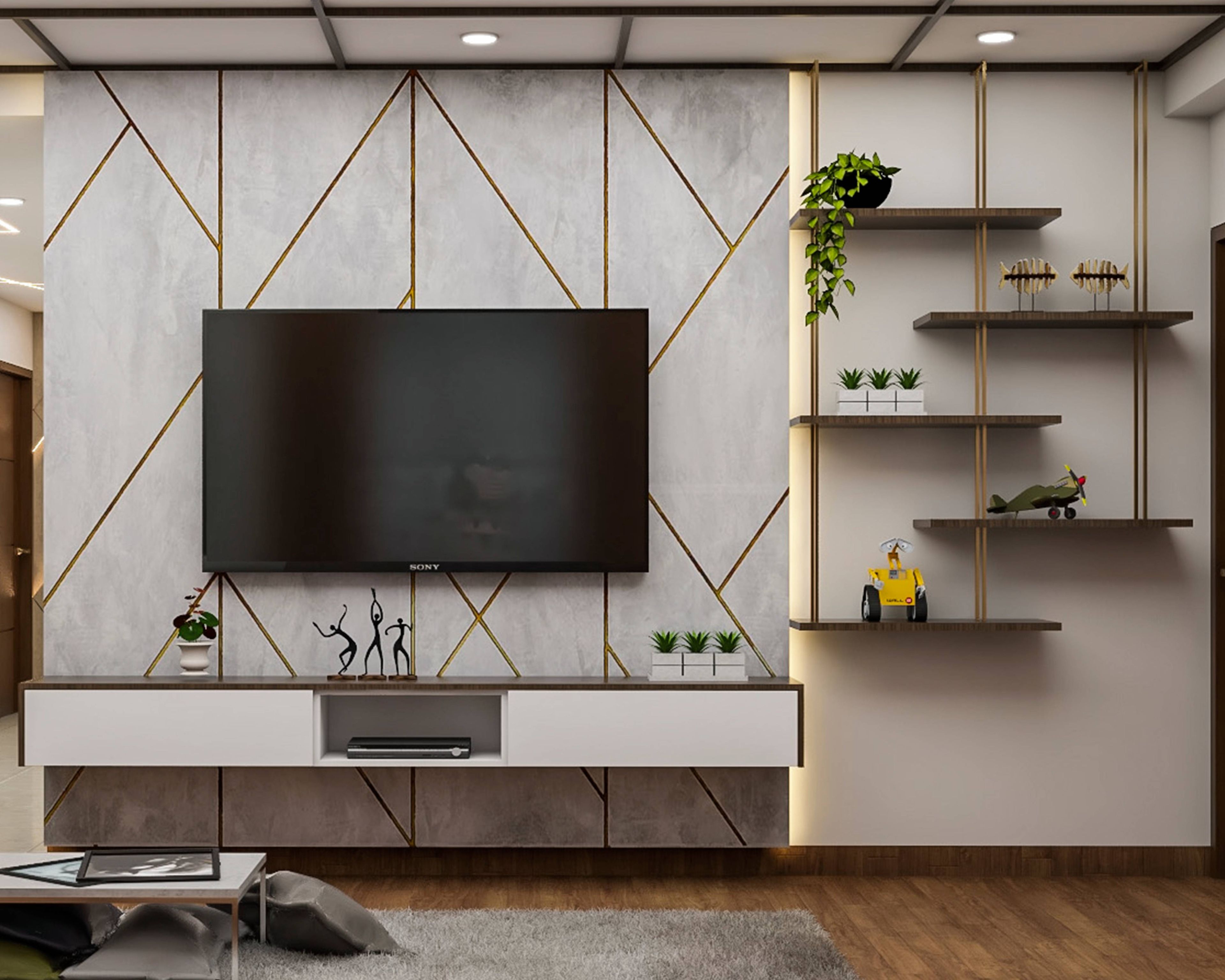 TV Unit Design With Brass Strips - Livspace