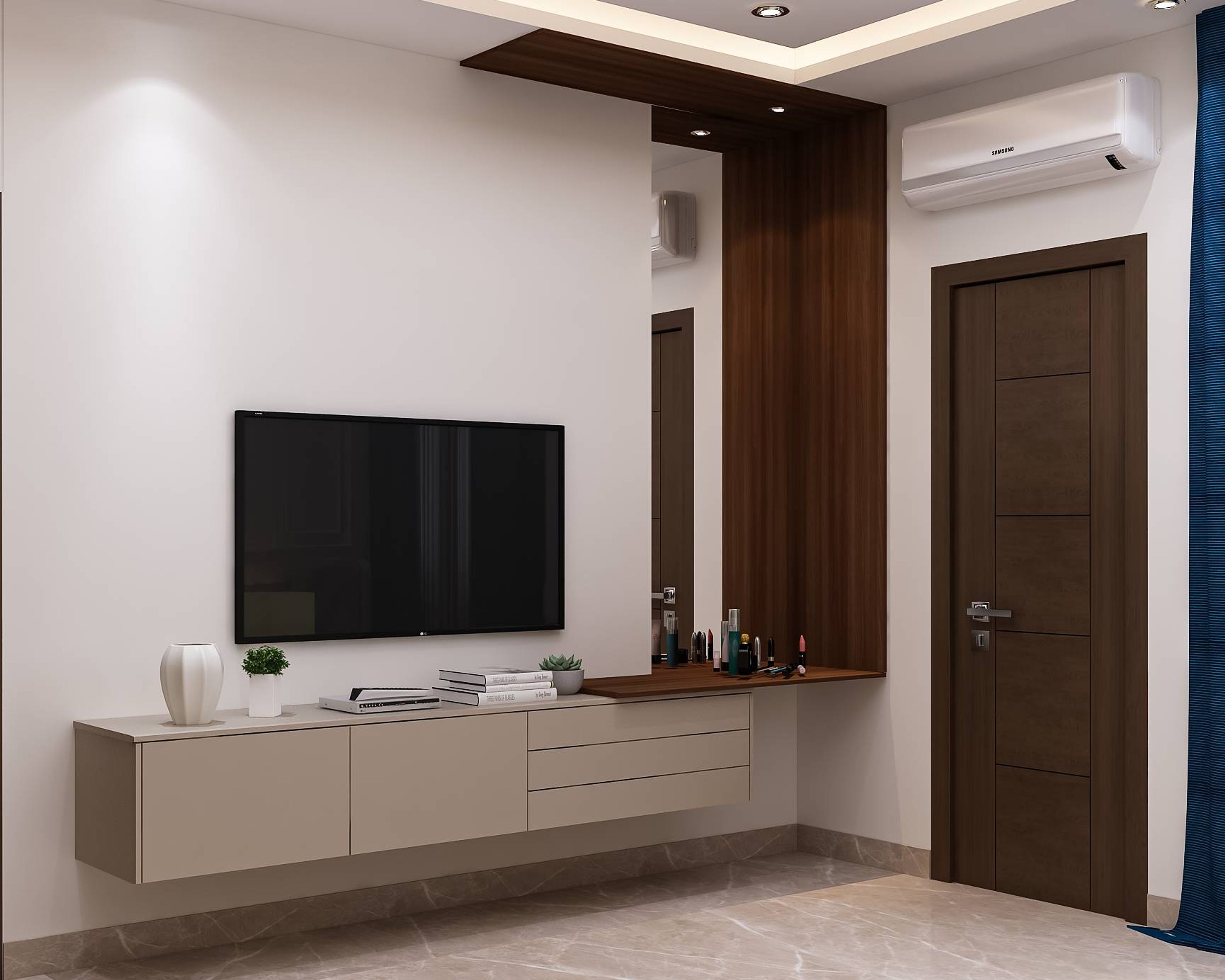 Glossy Beige TV Unit - Livspace