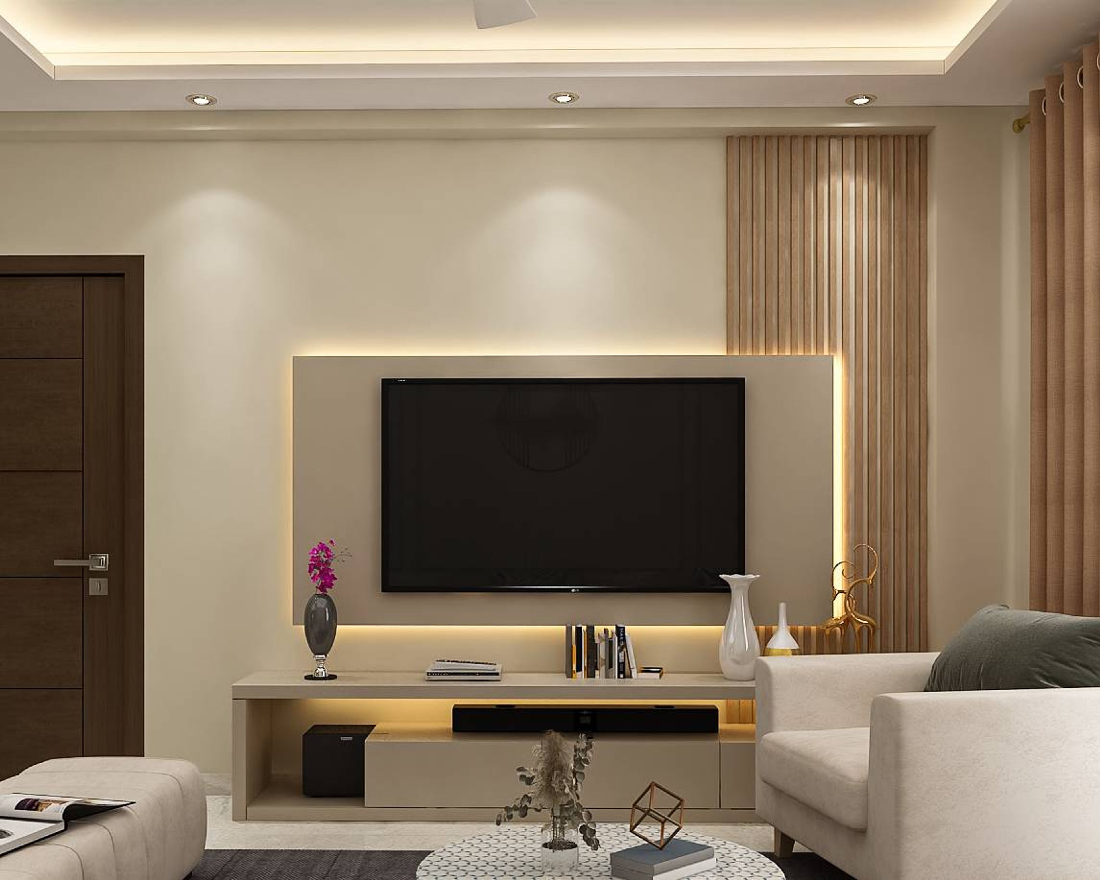 Glossy Beige TV Unit - Livspace
