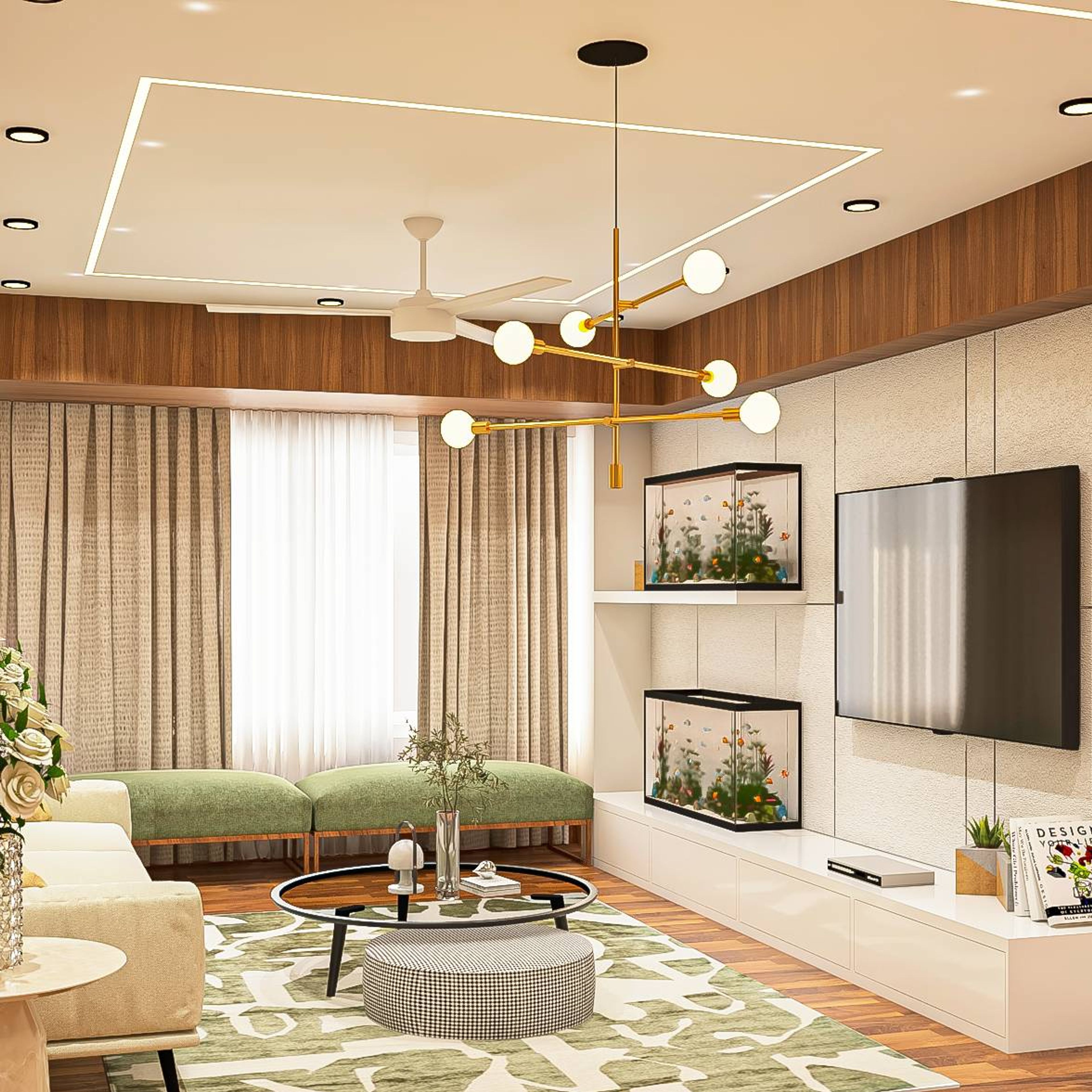 TV Unit With Textured Wall Painting - Livspace