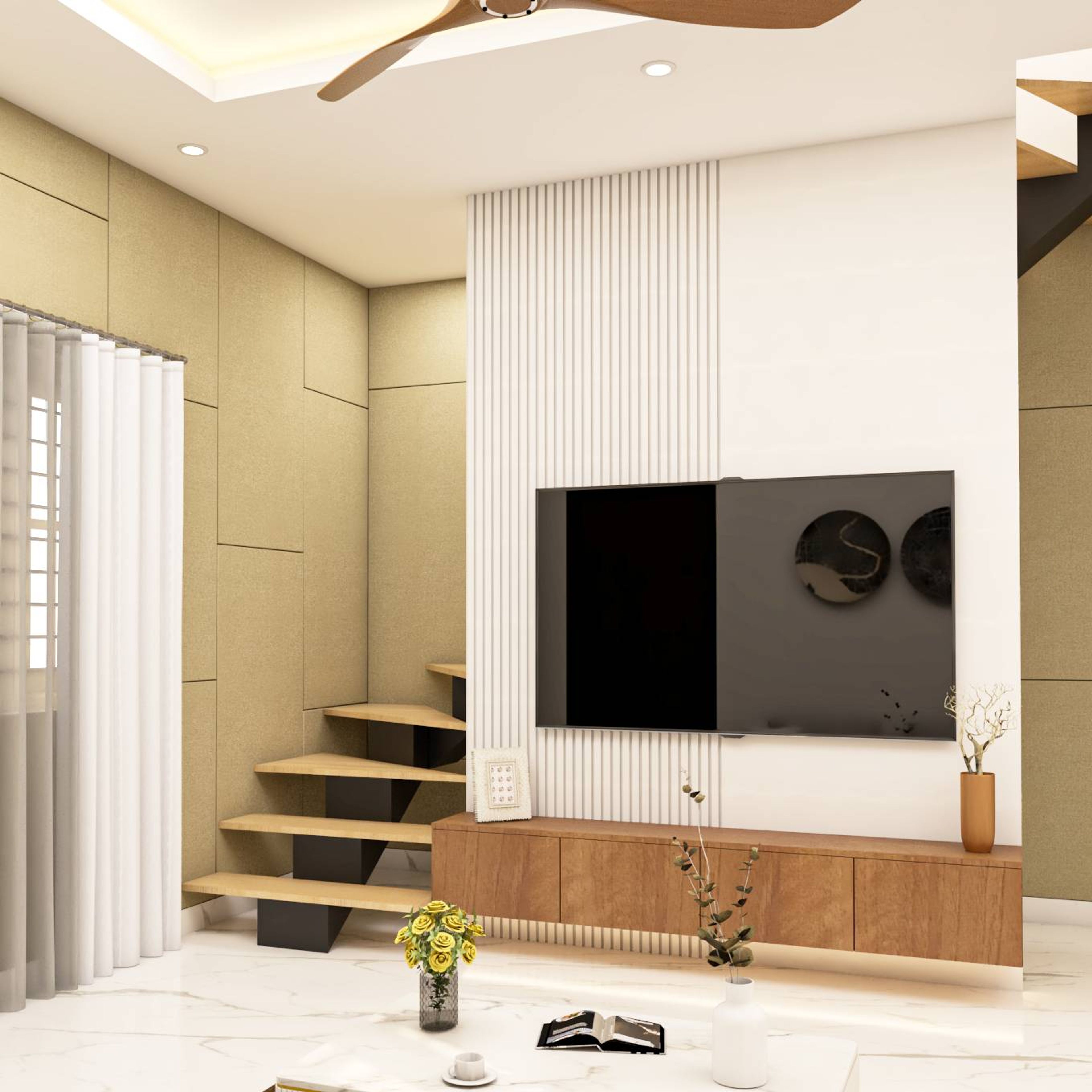 Modern Four Drawe Wall Mounted TV Unit - Livspace	Modern Four Drawe Wall Mounted TV Unit - Livspace